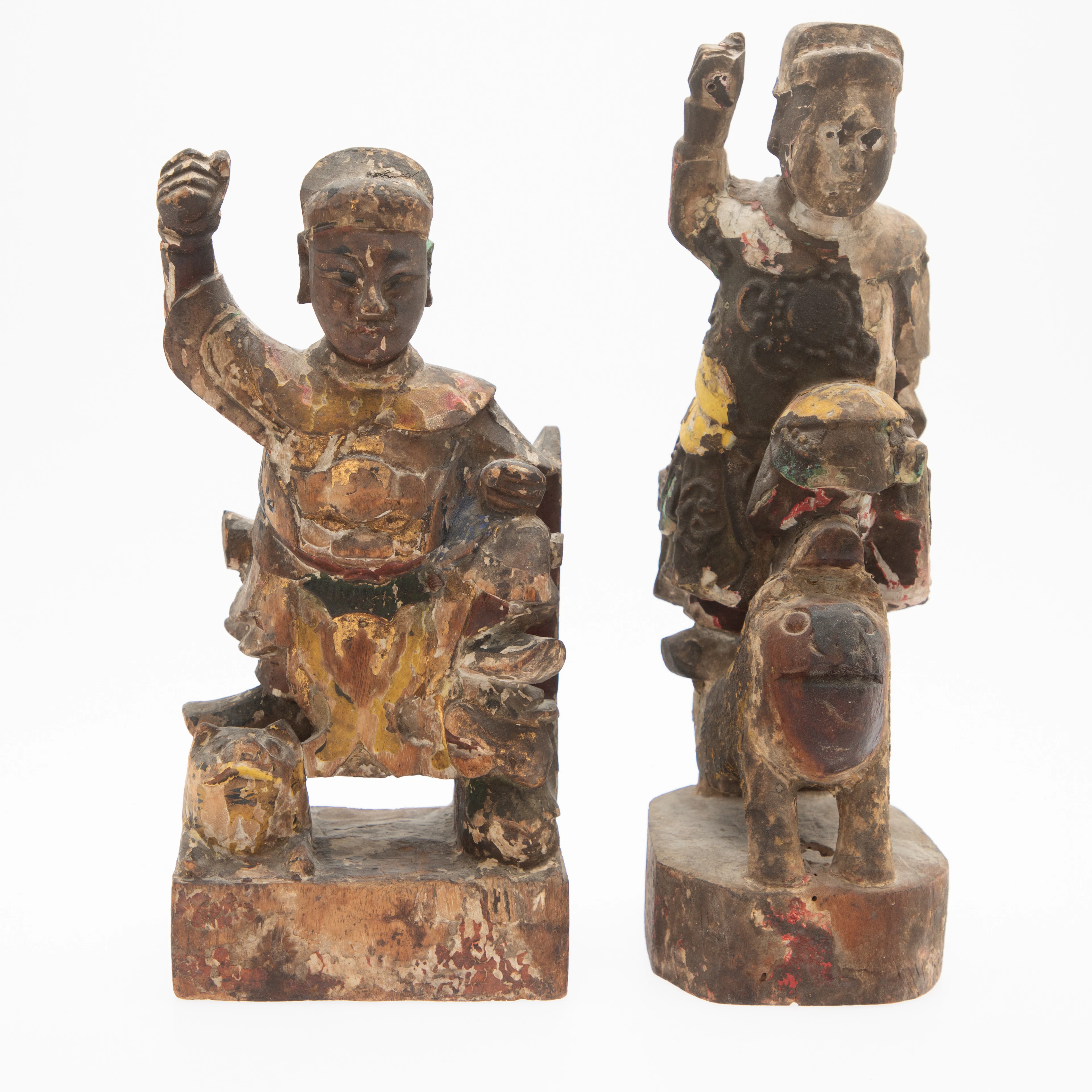 Zwei Holzskulpturen des Zhao Gongming, des Kriegsgottes des Reichtums