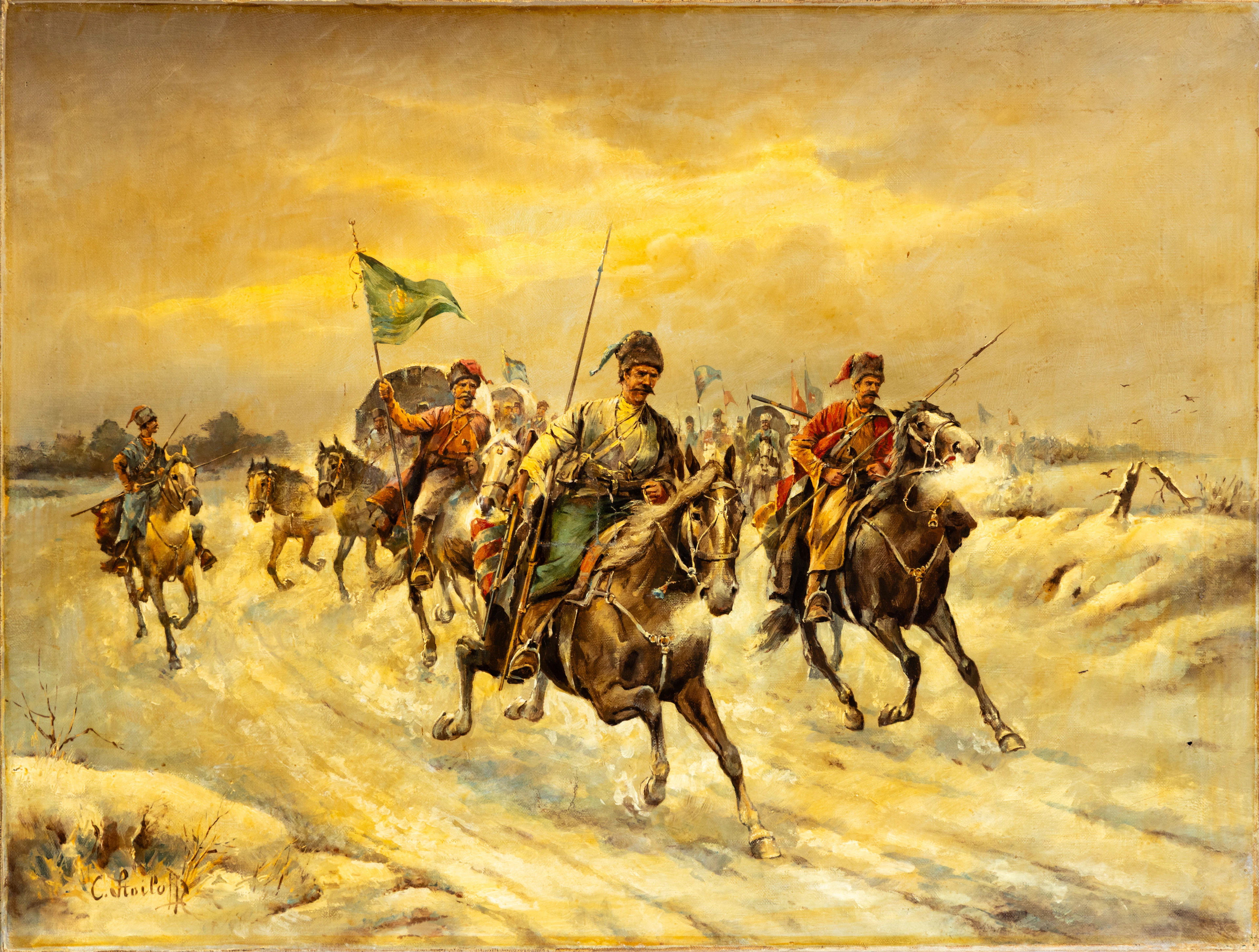 ADOLF BAUMGARTNER-STOILOFF (1850-1924). Von Kosaken begleiteter Transport.