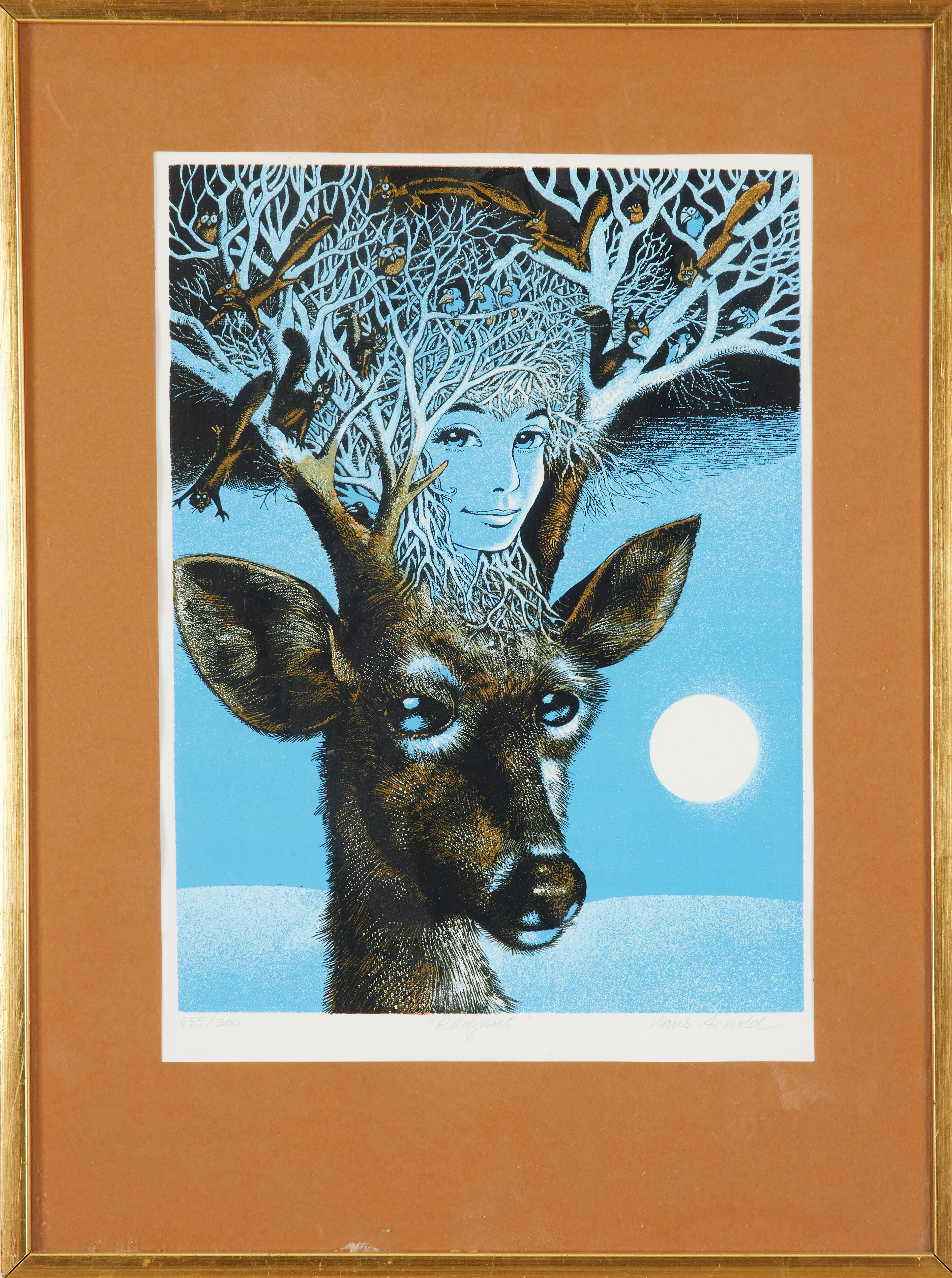 HANS ARNOLD. "Rådjuret", färglitografi, 255/300, signerad.