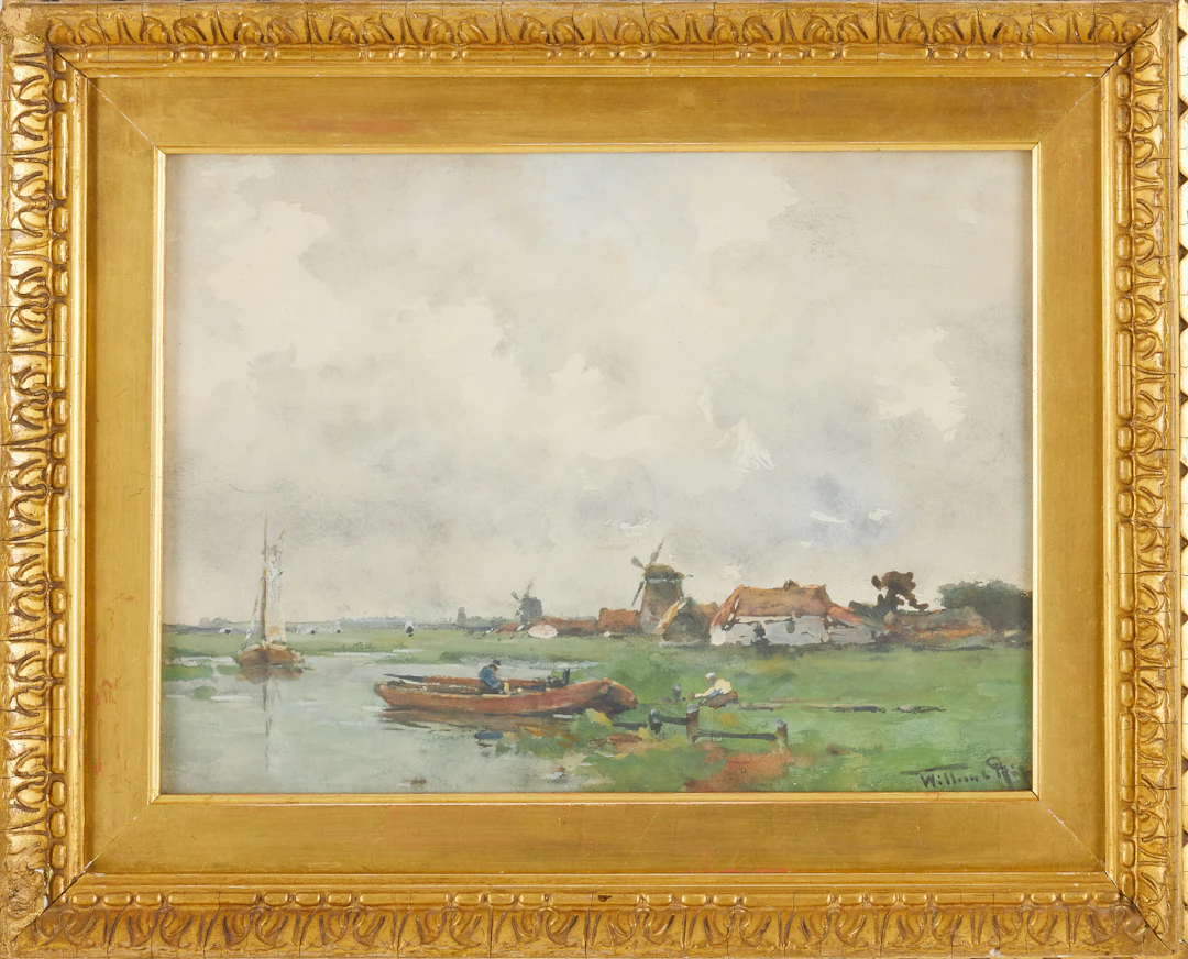 WILLEM CORNELIS RIP. (Nederländerna 1856-1922), Kustmotiv med väderkvarnar
