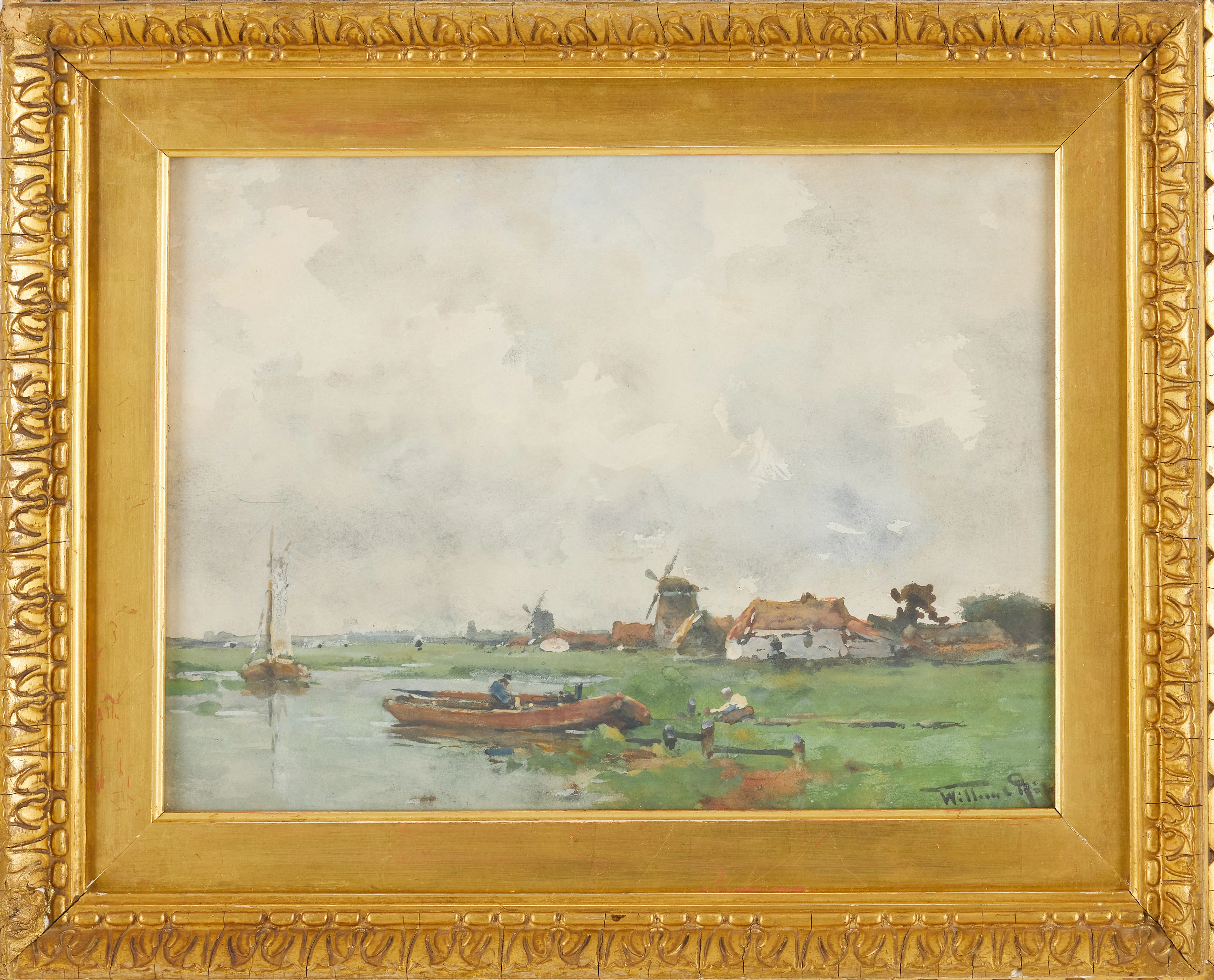 WILLEM CORNELIS RIP. (Nederländerna 1856-1922), Kustmotiv med väderkvarnar
