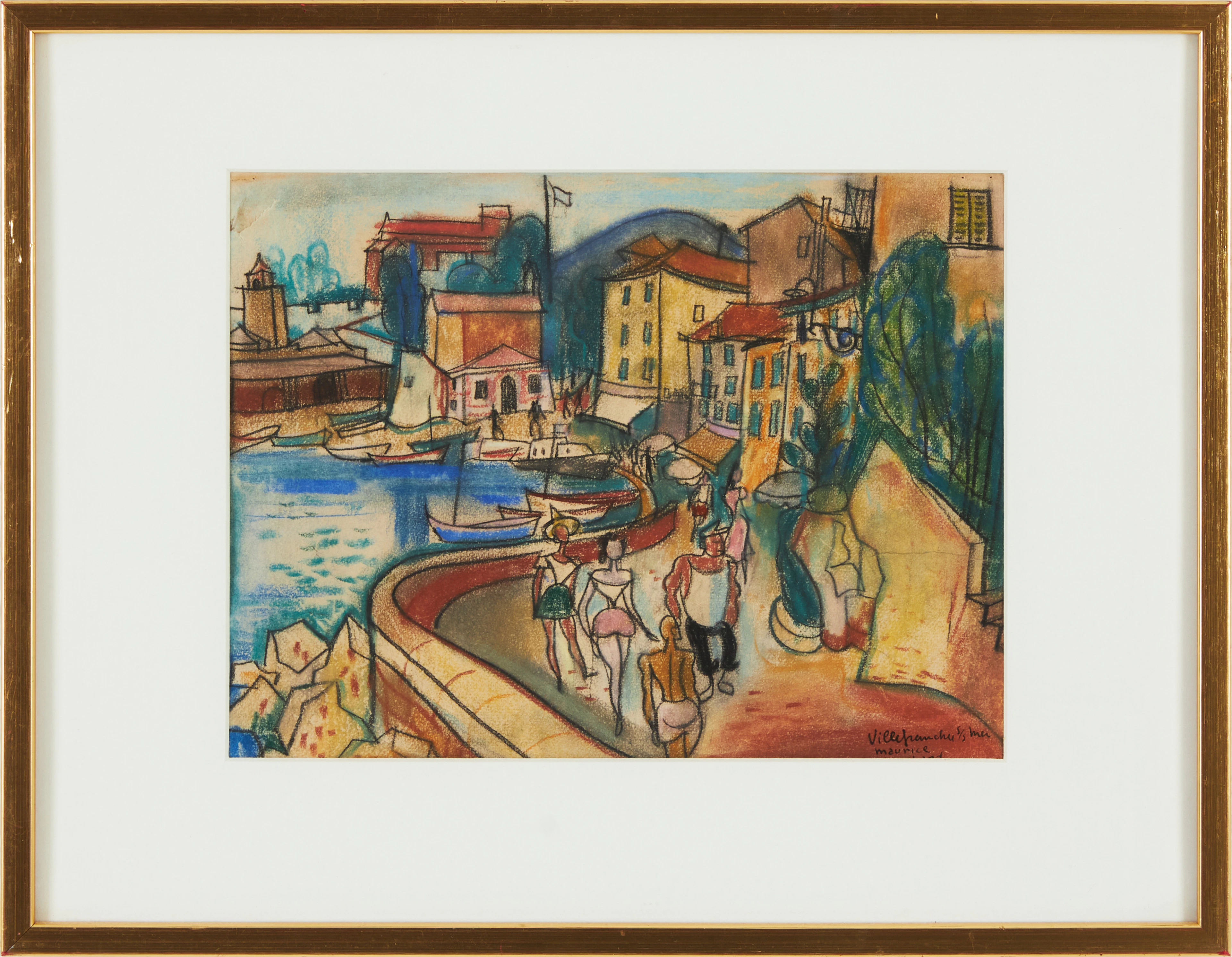 MAURICE BLANCHARD. "Villefranche-sur-Mer ",pastell på papper, signerad.