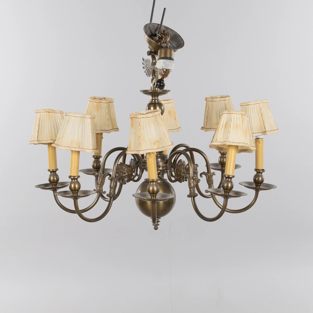 TAKLAMPA, malm, 8 ljusarmar, 1900-tal.