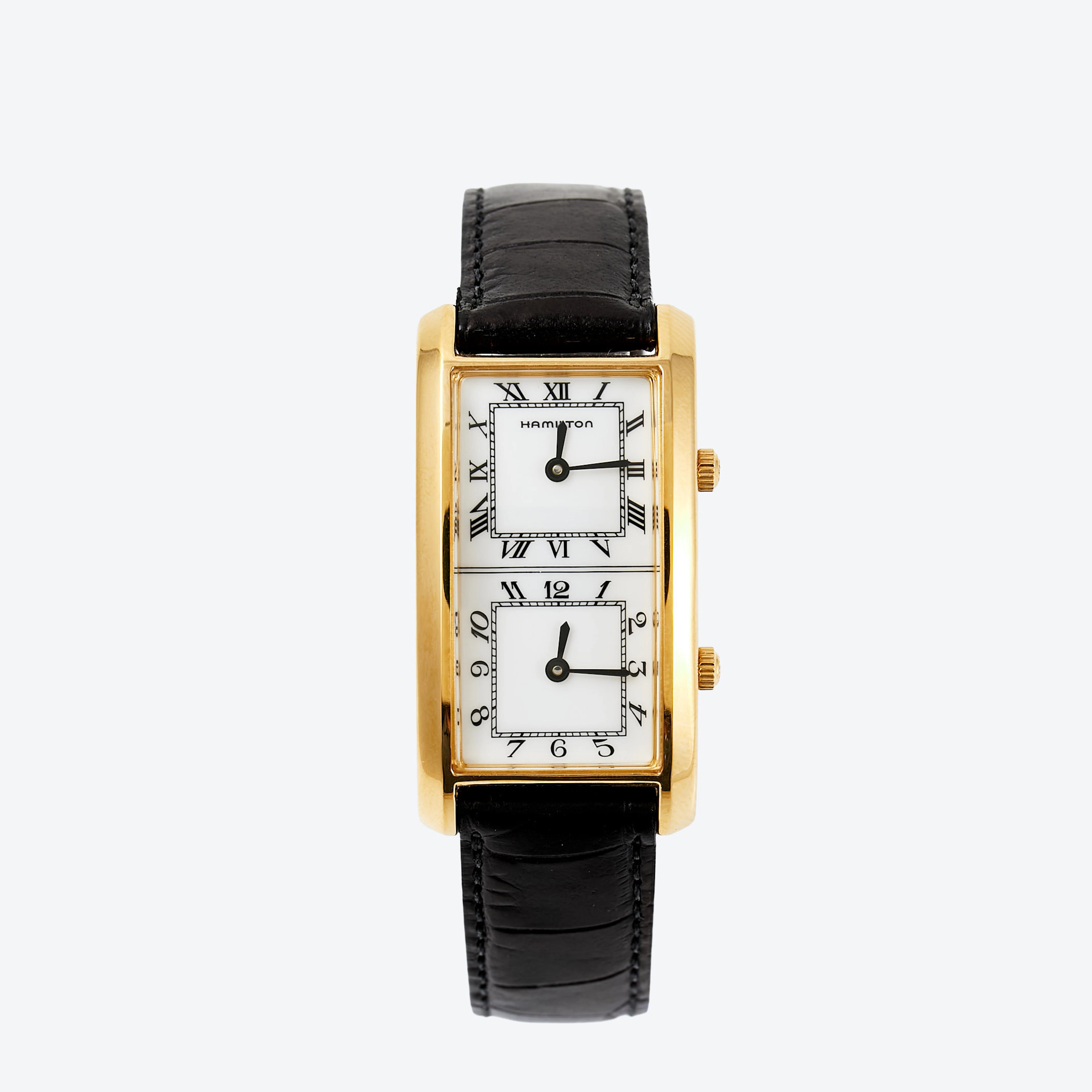 HAMILTON, Dual time, boett doublé, ca 43x22, ca 1997, med original etui.