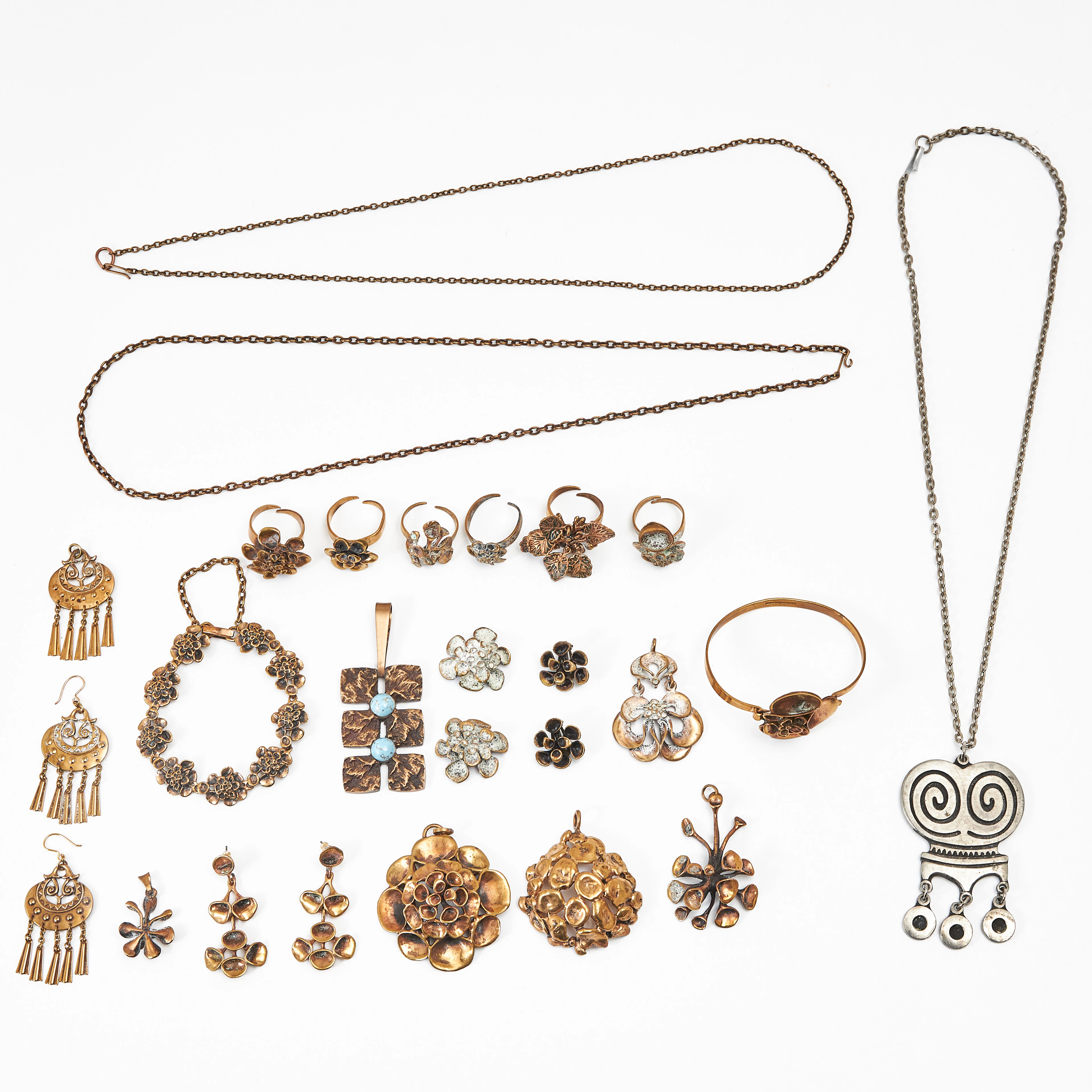 BRONSSMYCKEN, ringar, 6 st., HÄNGEN, 5 st., ARMBAND, KEDJOR, 2 st.