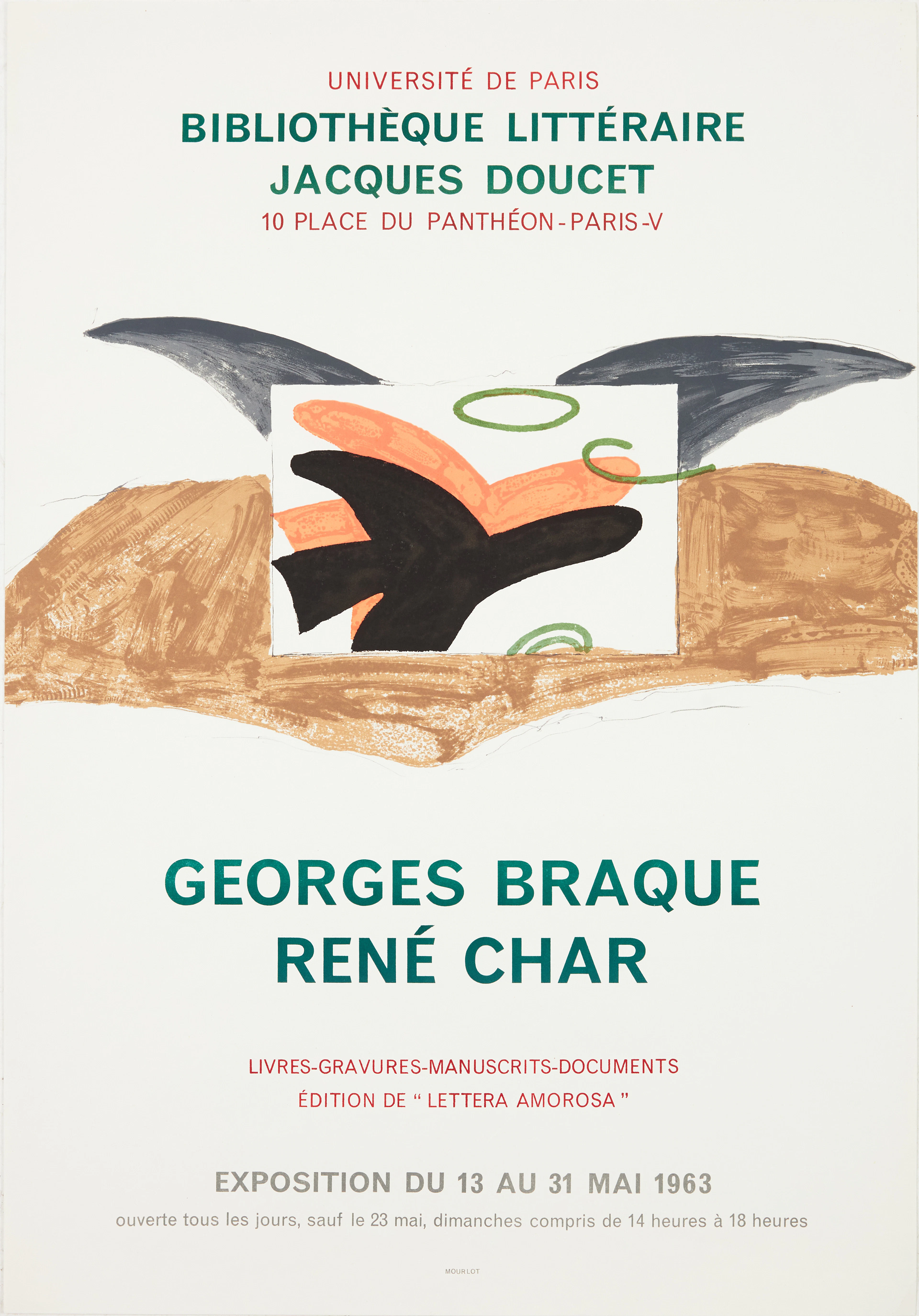 UTSTÄLLNINGSAFFISCH, Georges Braque, René Char, Bibliothèque littéraire