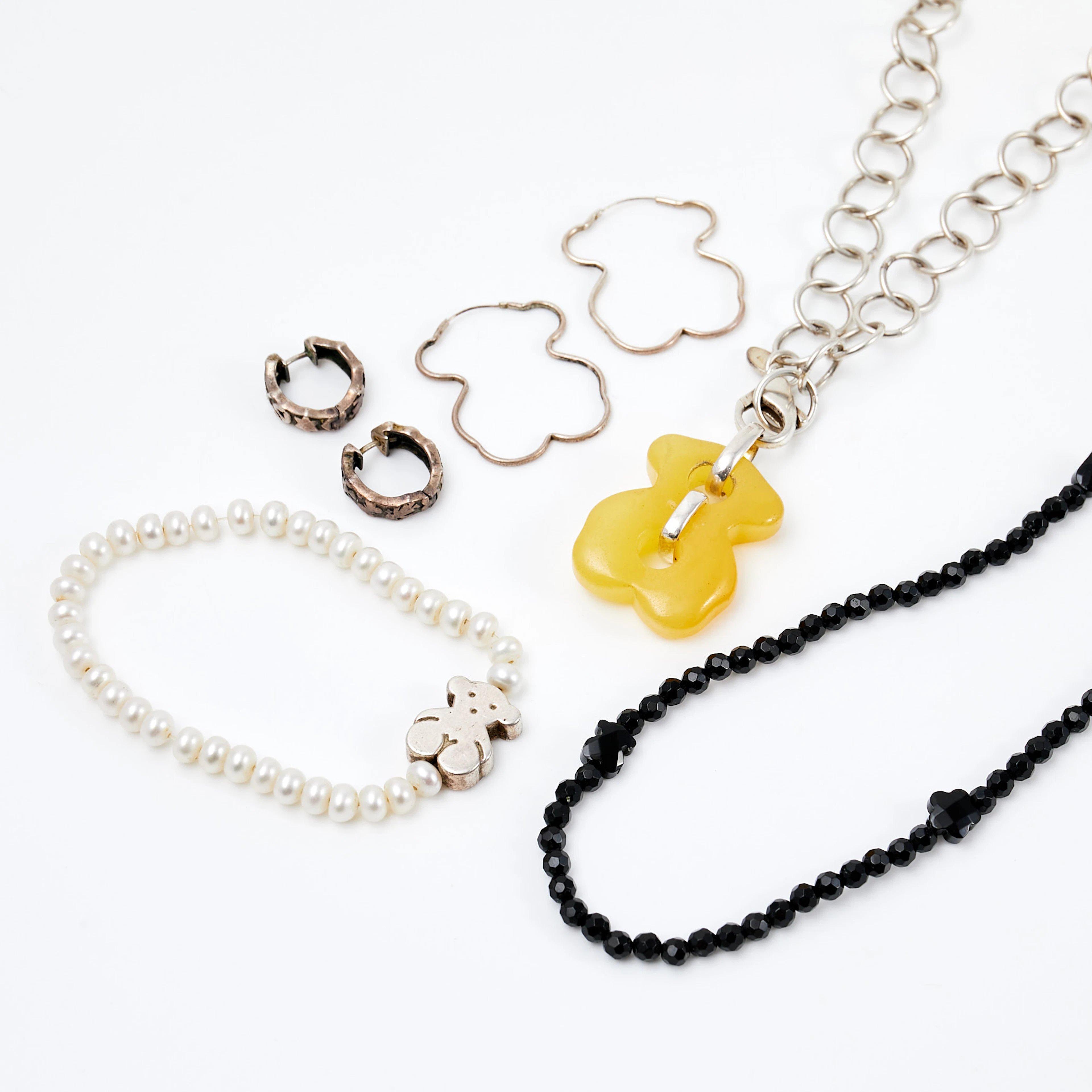 TOUS, 5 dlr, HALSBAND, 2 st, ARMBAND, ÖRHÄNGEN, 2 par, silver, odlade