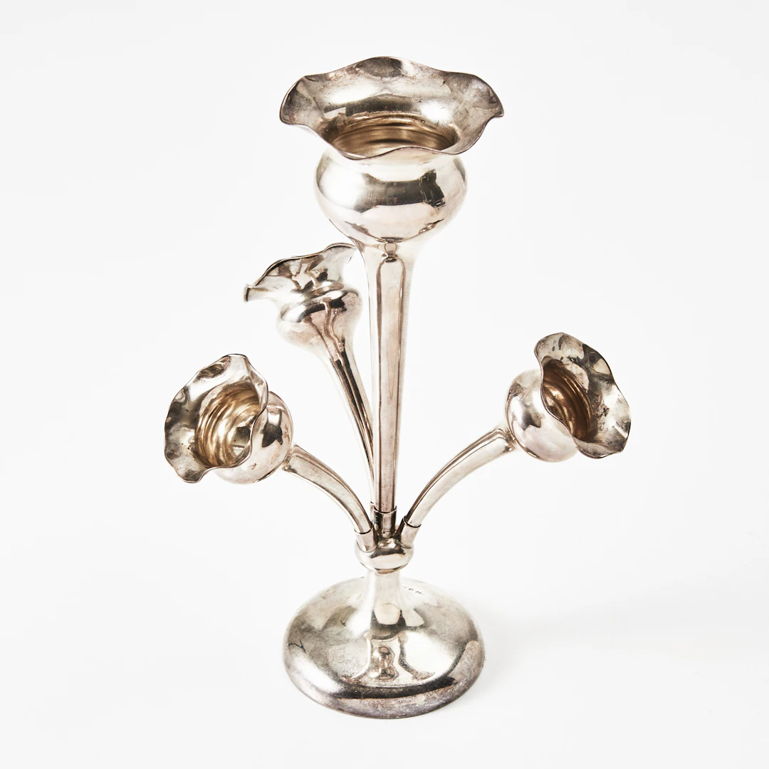 BLOMVAS, silver, avtagbara blomformade vaser, otydliga mästarstämplar