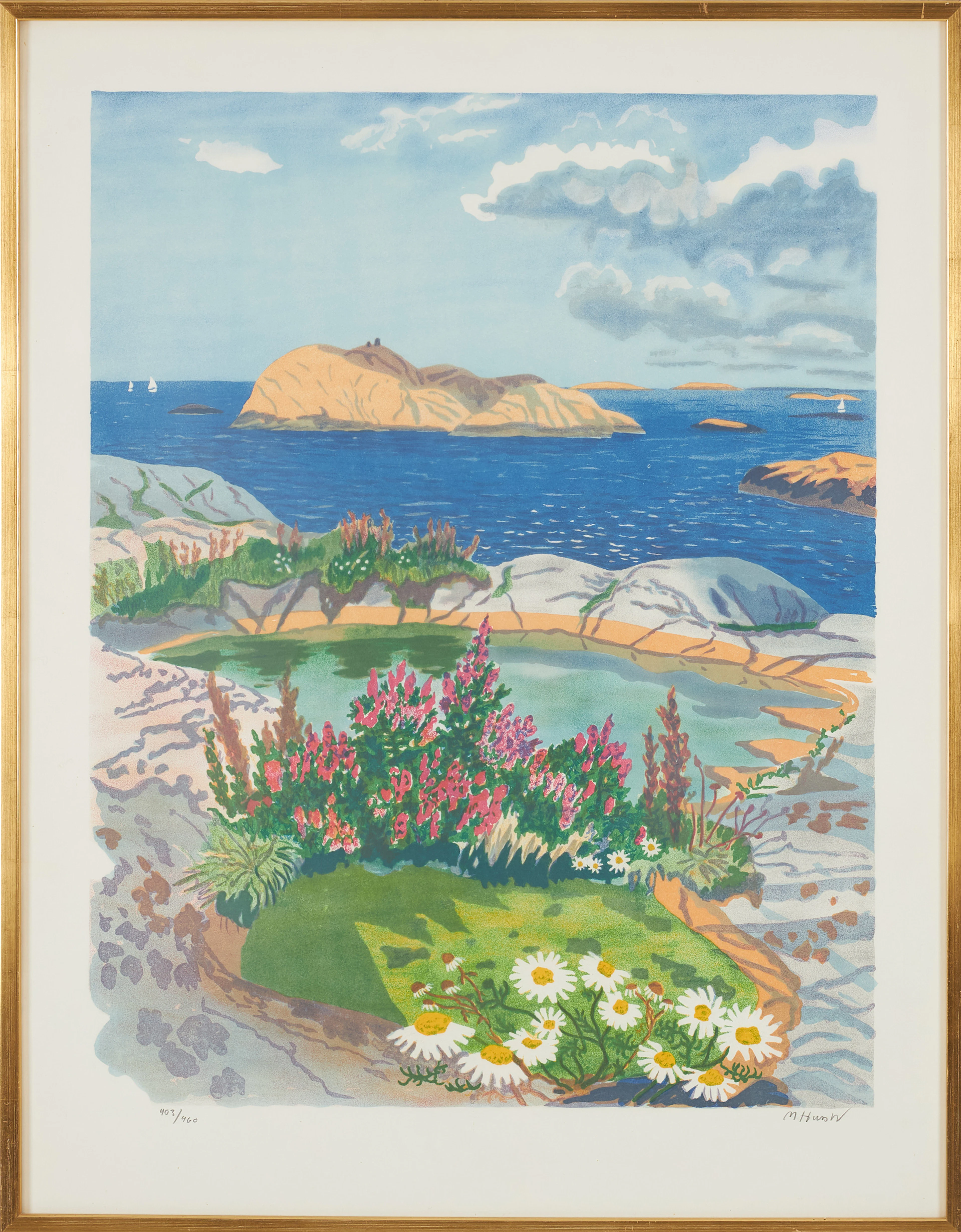 MONA HUSS WALIN. Kustbild, färglitografi, signerad och numrerad 403/460.