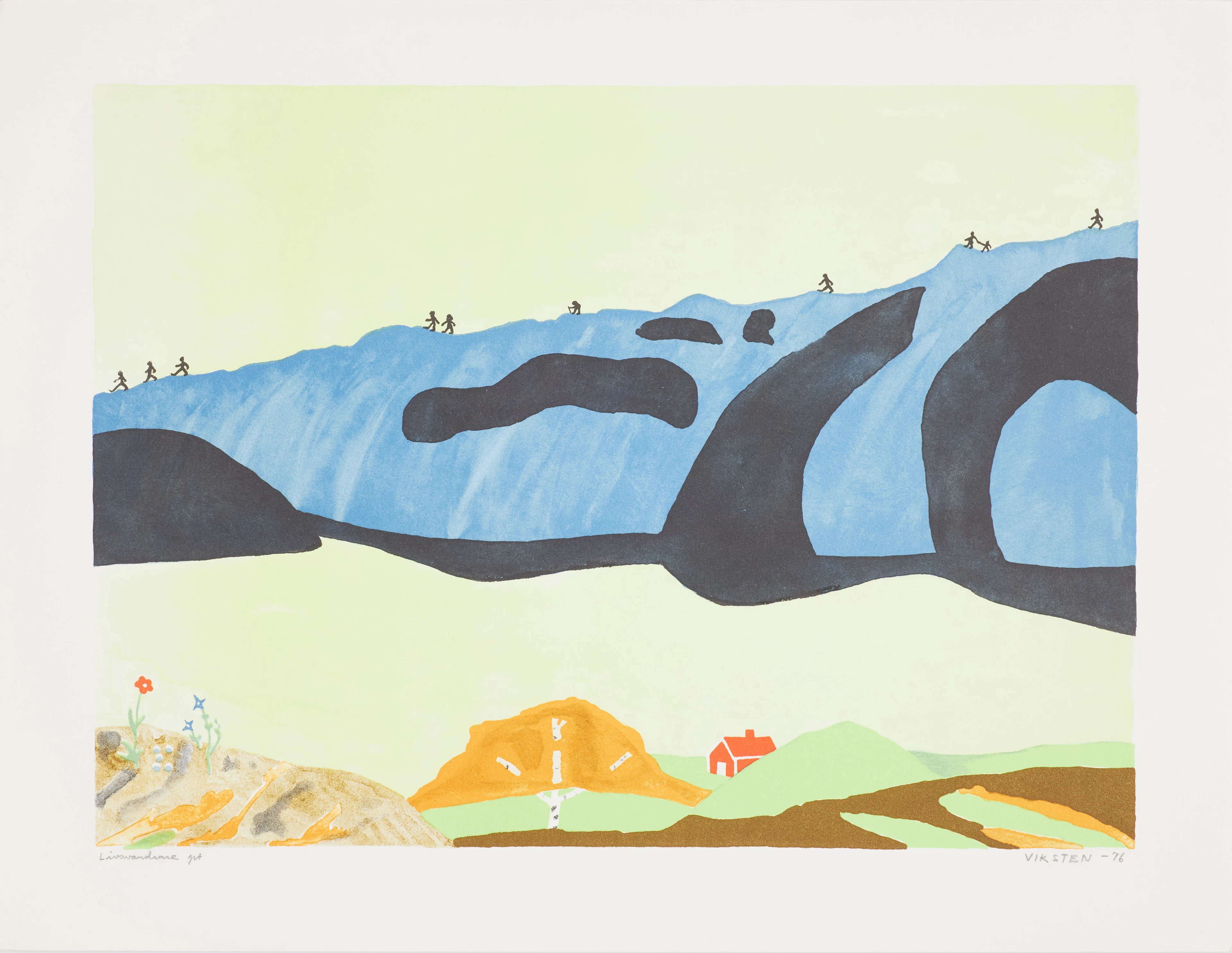 HANS VIKSTEN (1926-1987). "Livsvandrare", färglitografi, signerad