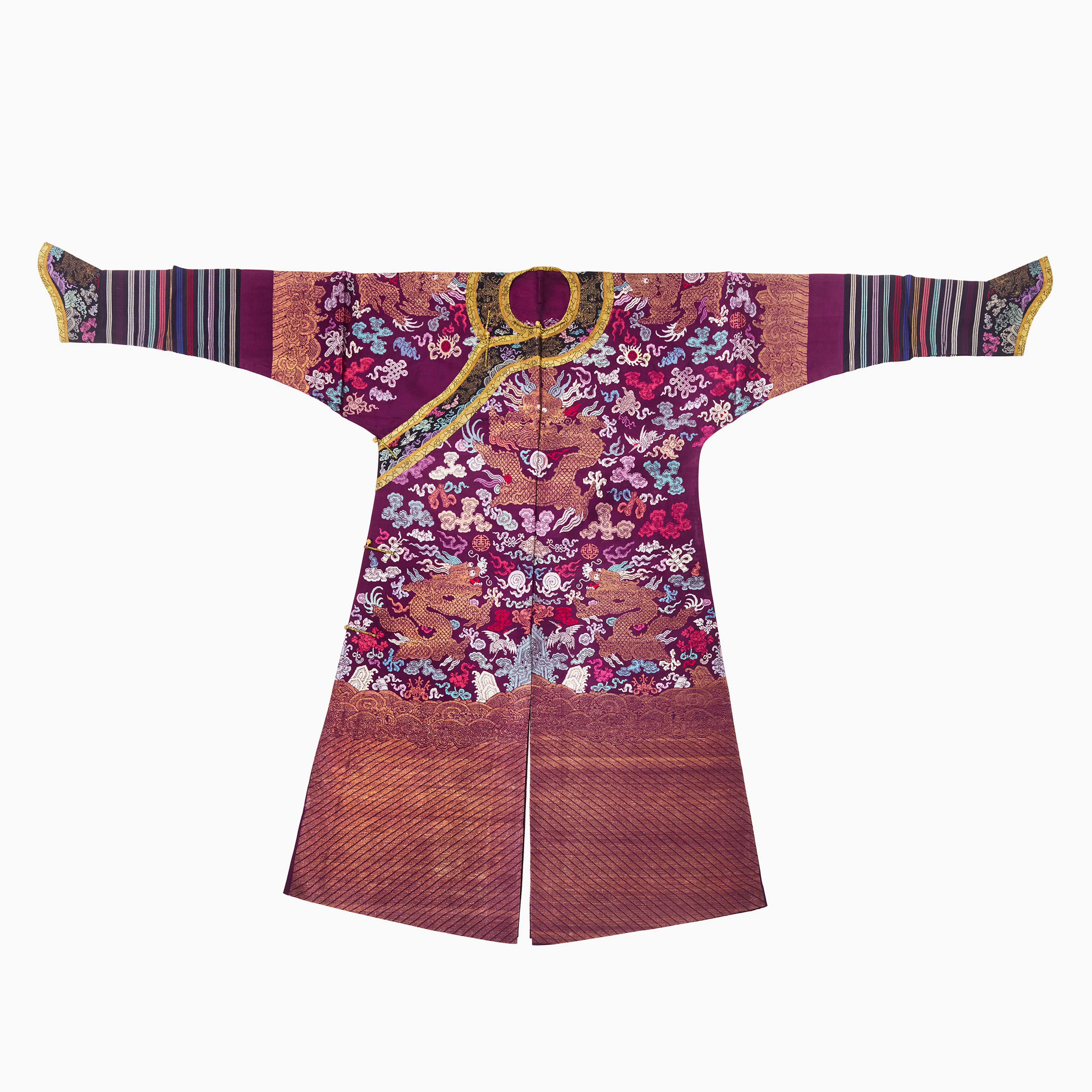 A Chinese Purple-Ground Silk Brocade Dragon Robe, Jifu.