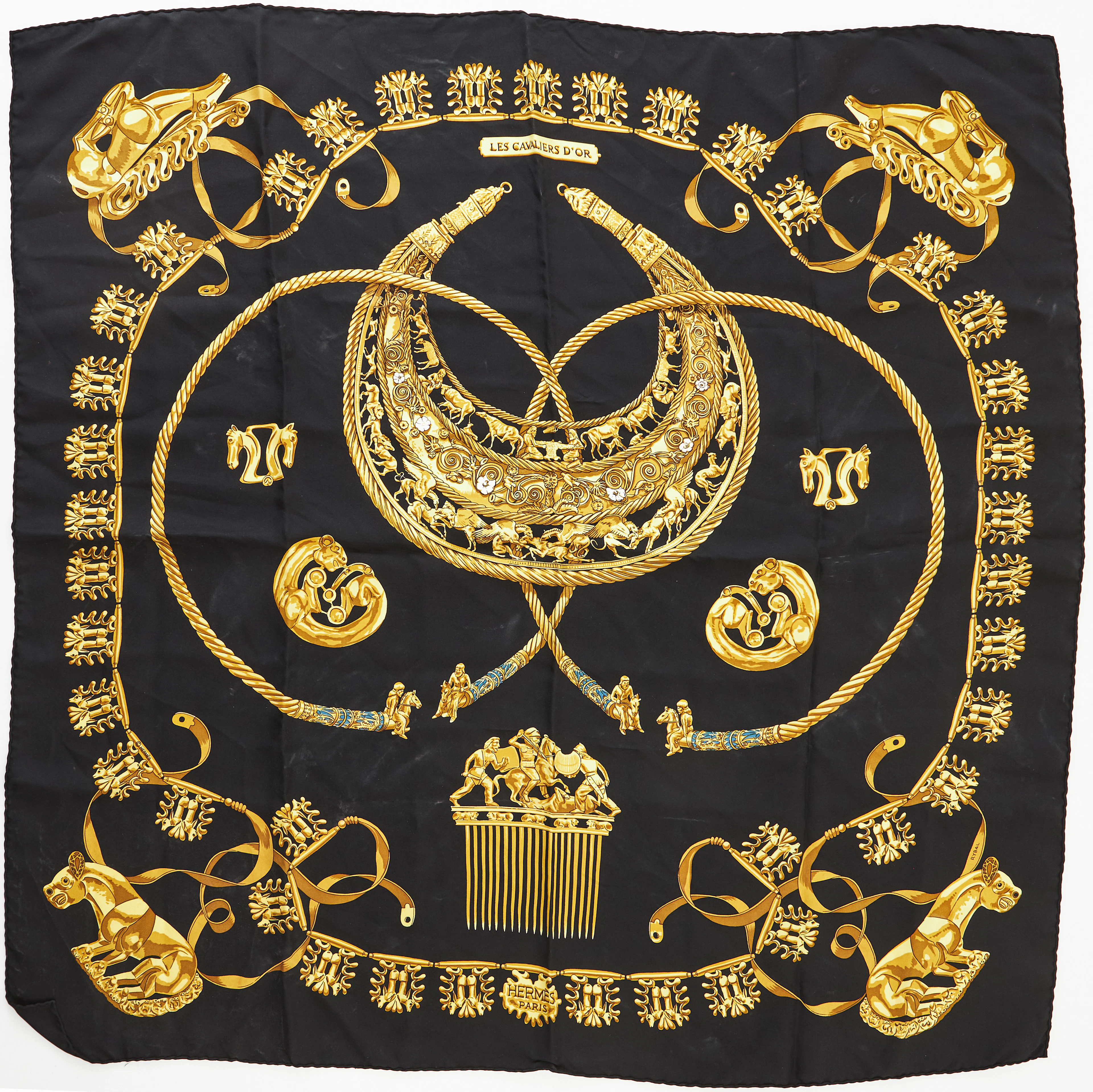 HERMÈS, "Les Cavaliers d`Or", scarf, siden, designer Vladimir Rybaltchenko