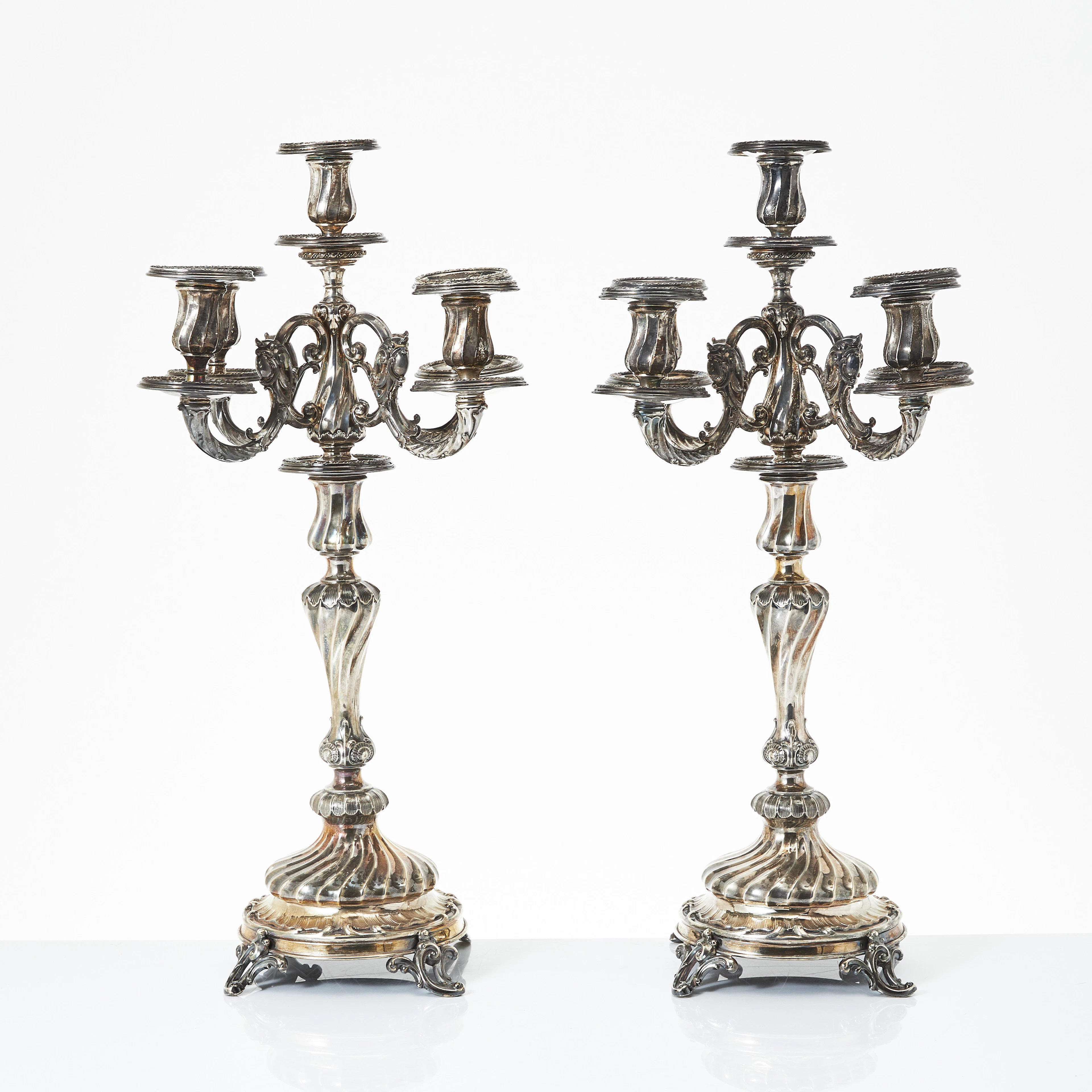 KANDELABRAR, 1 par, silver, rokokostil, Anders Ulrik Wahlberg, Gävle 1899.