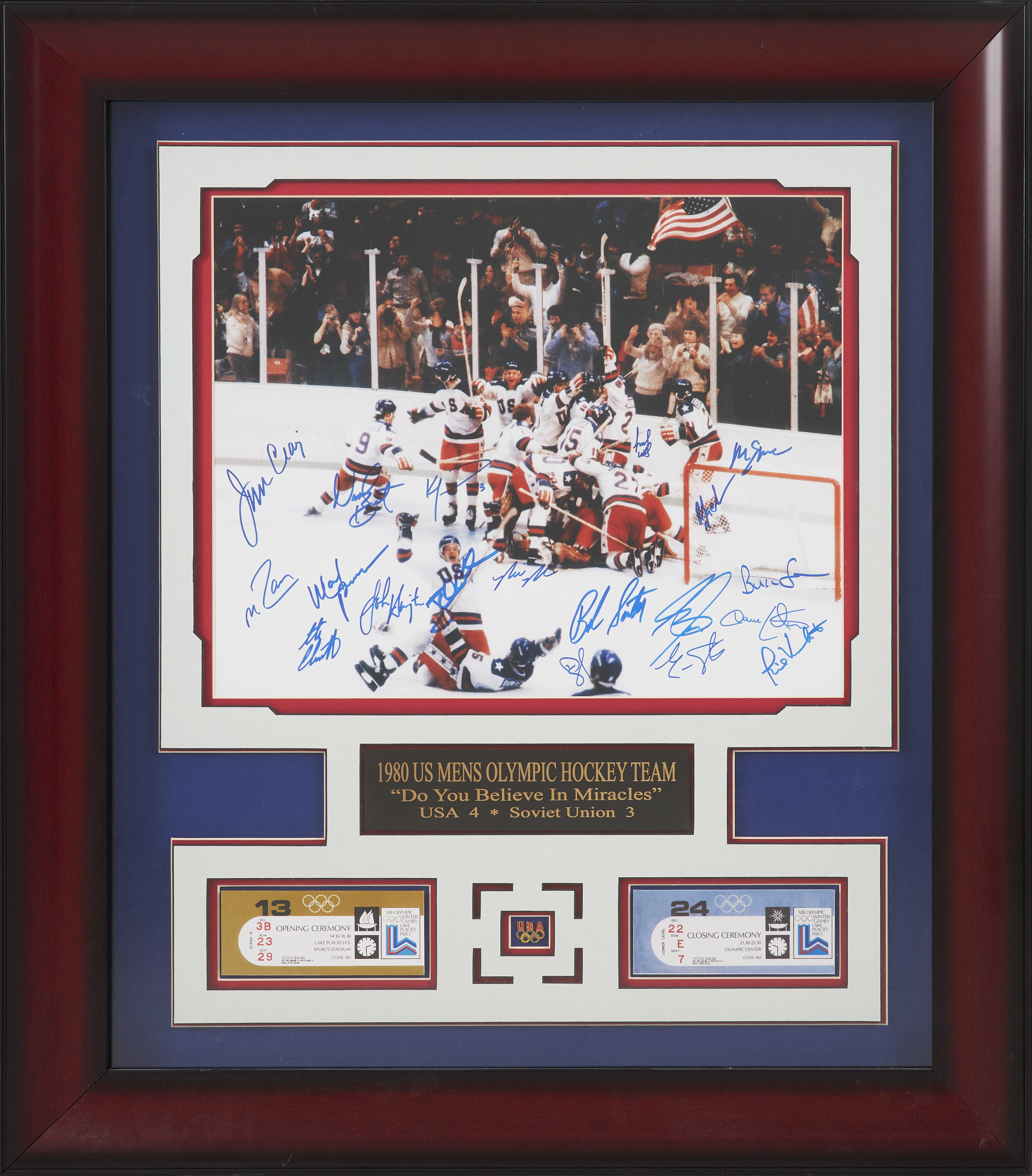 USA ISHOCKEY LANDSLAG 1980. Fotografi med signaturer, "Miraklet på