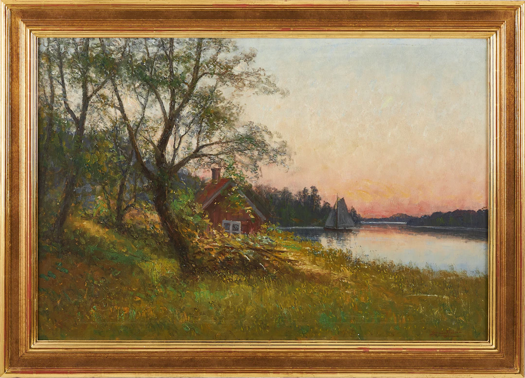SEVERIN NILSON. Afton i skärgården, olja på duk, signerad.
