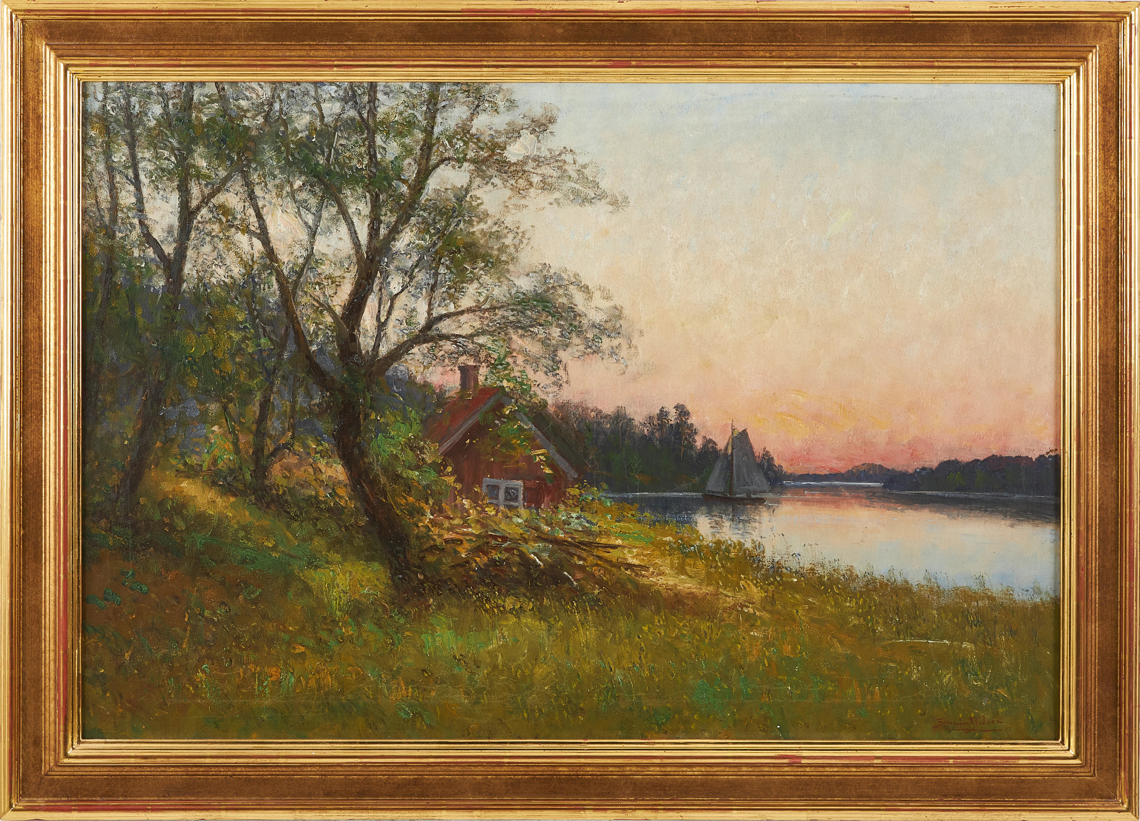 SEVERIN NILSON. Afton i skärgården, olja på duk, signerad.