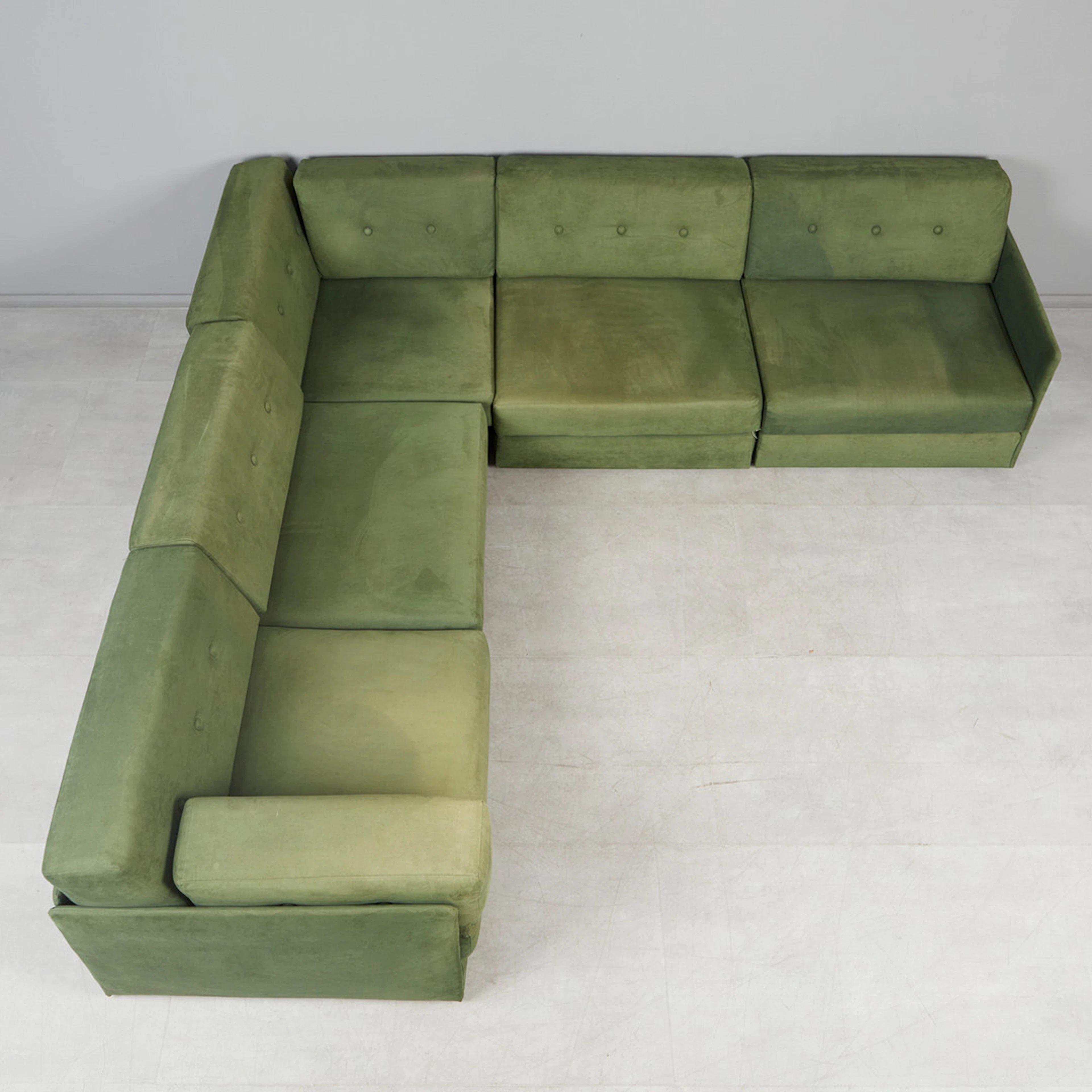 FÜNFTEILIGES MODULSOFA / SITZGARNITUR, Holz, Stoff, 1970er Jahre