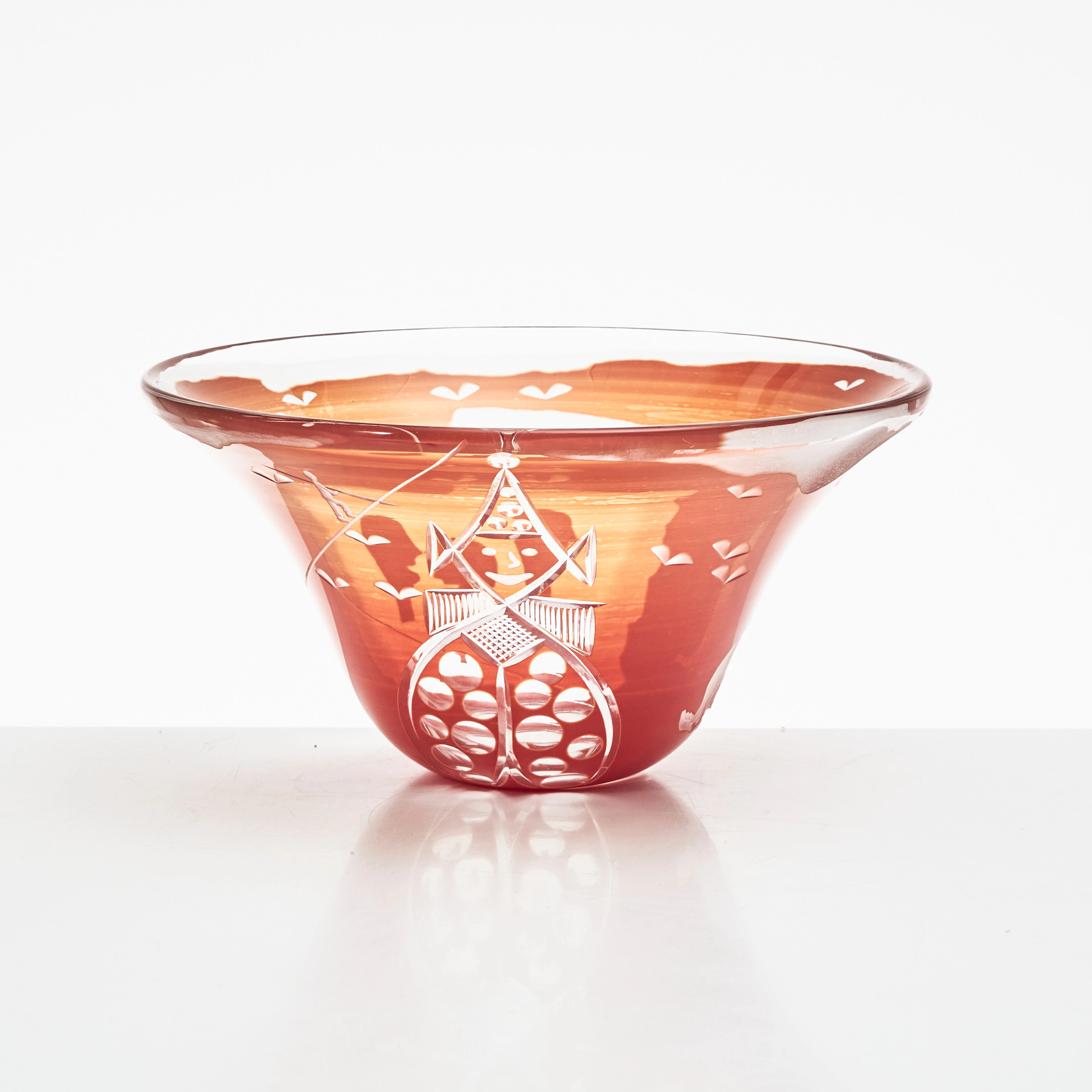 SKÅL, glas, cirkusmotiv, signerad Design Herman Gatterer Boda- blåst: