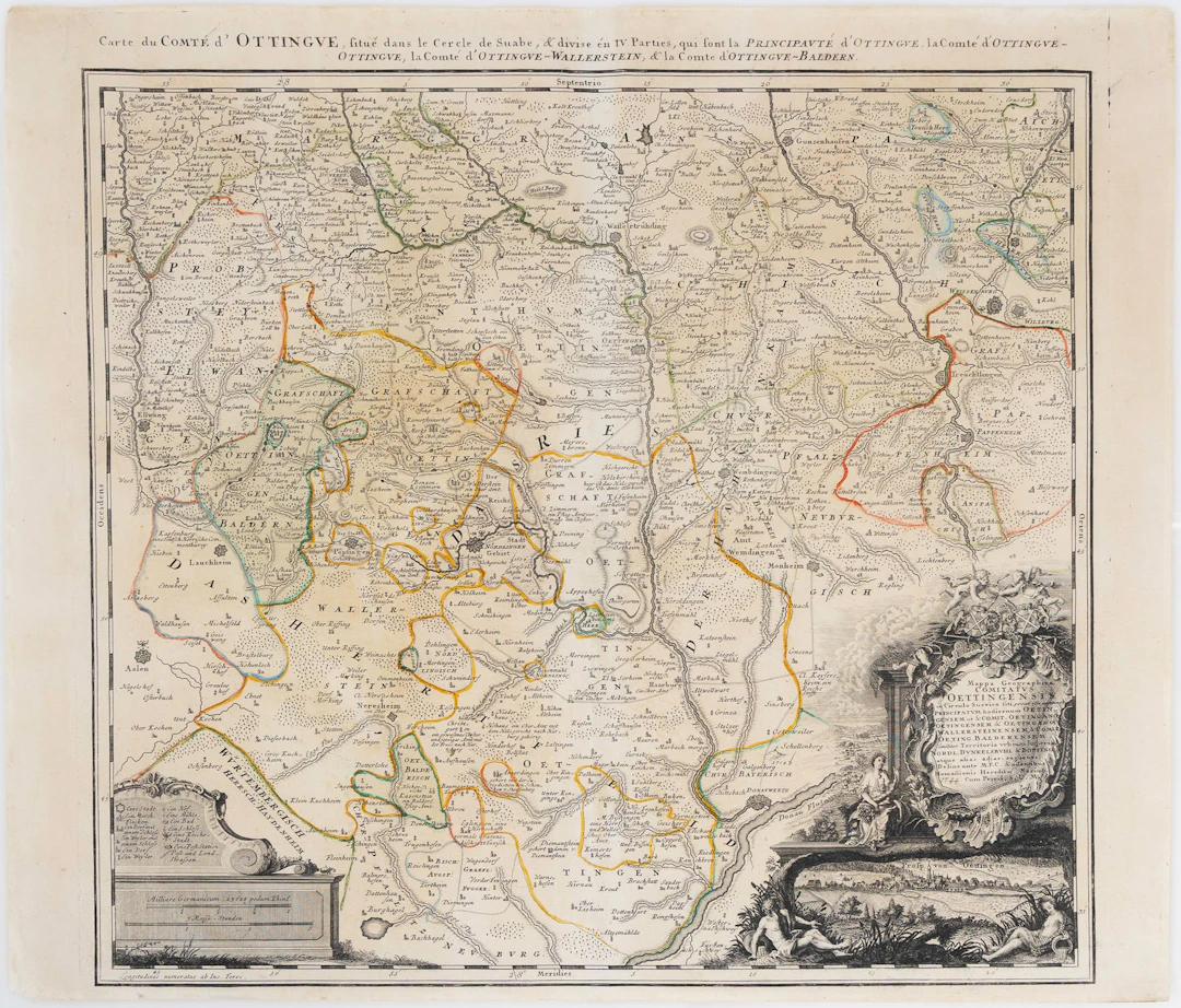 HOMANNS HEIRS, Karta "Mappa geographica Comitatus Oettingensis..." 1744.