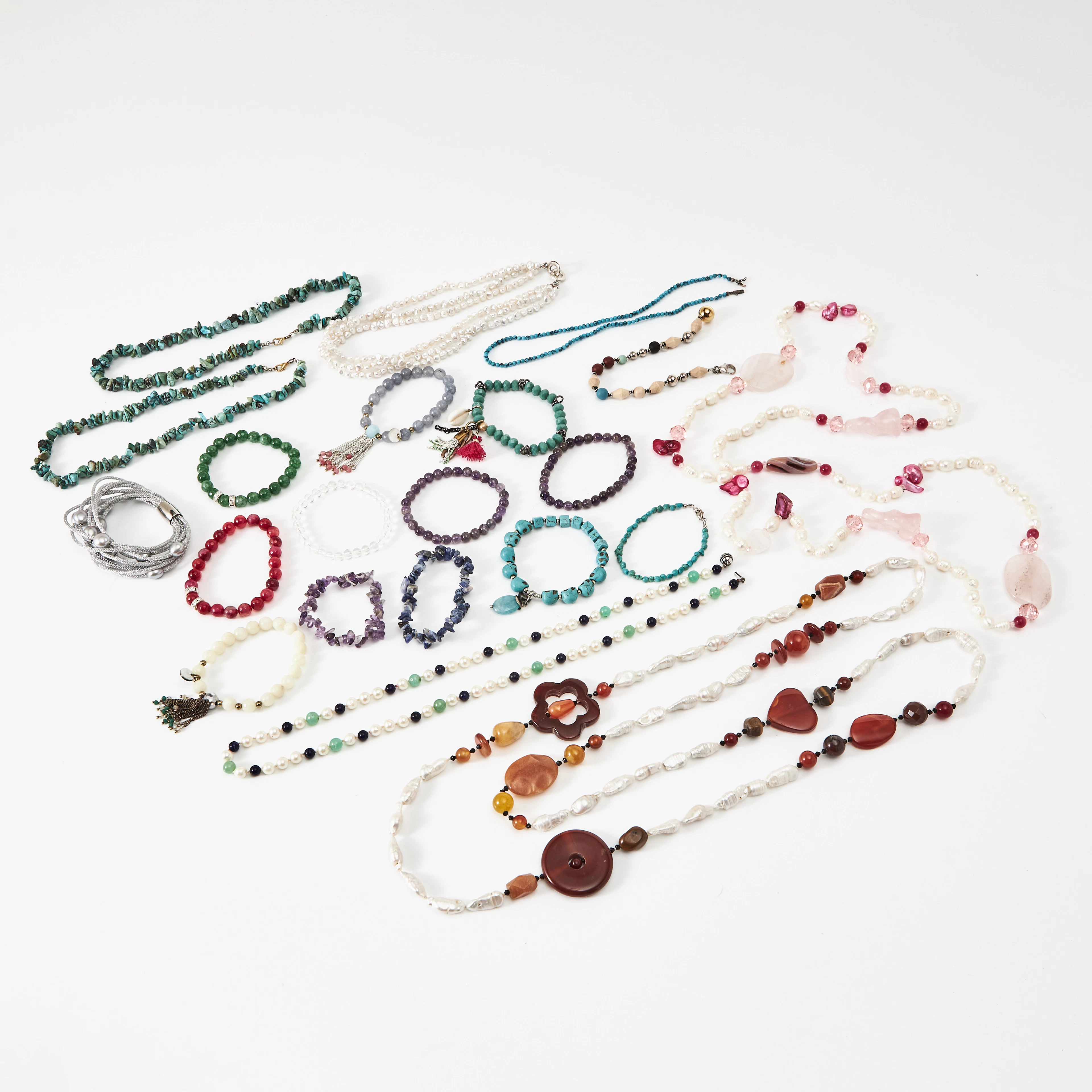 ARMBAND, 14 st., bl a med turkoser, ametister, sodaliter, HALSBAND