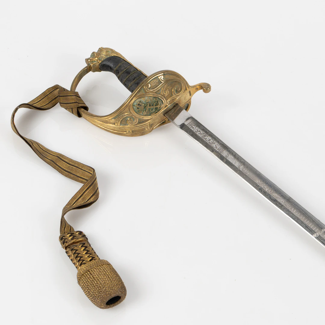 SABEL, flottan, m1878/1915, balja i läder med mässingsbeslag, portepé.