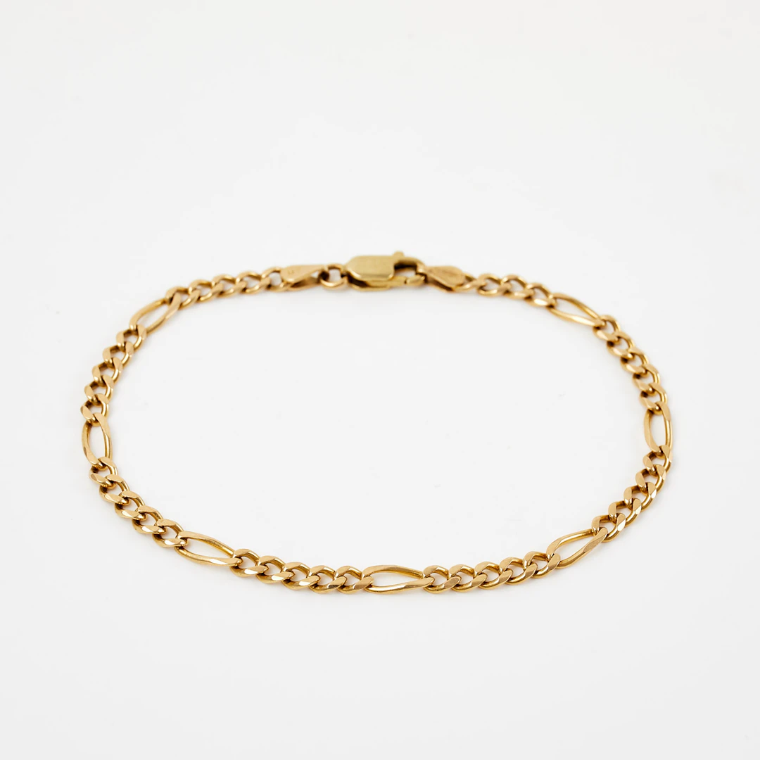 ARMBAND, 14 k guld, figarolänk, utländska stämplar.