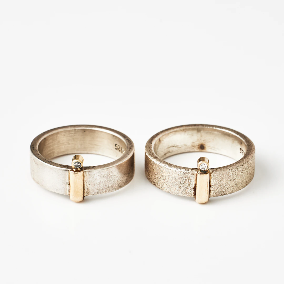 HEIRING JEWELLERY, ringar, 2 st., sterlingsilver, borstad resp. blankslipad