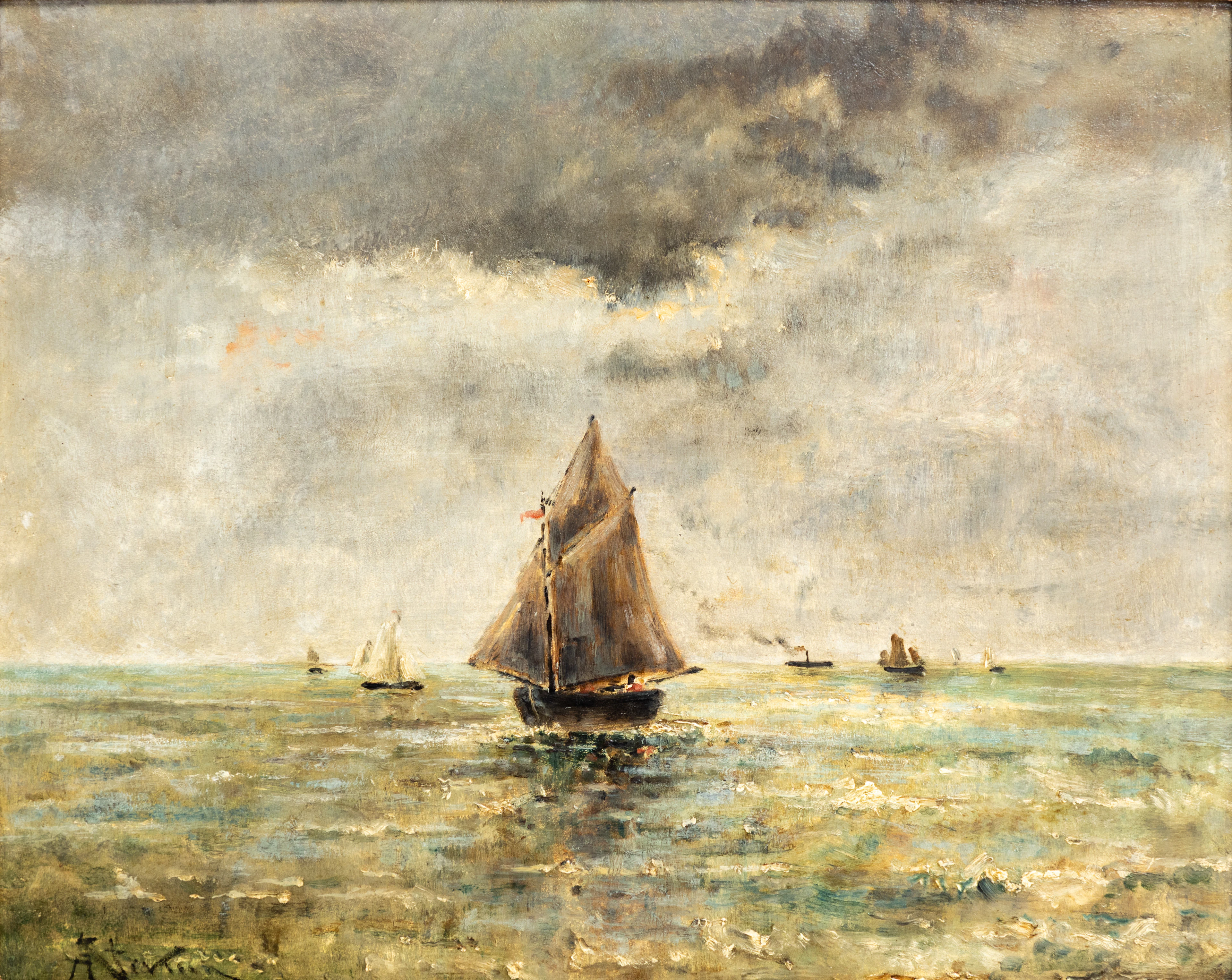 ALFRED STEVENS (1823-1906). Meereslandschaft mit Segelbooten.