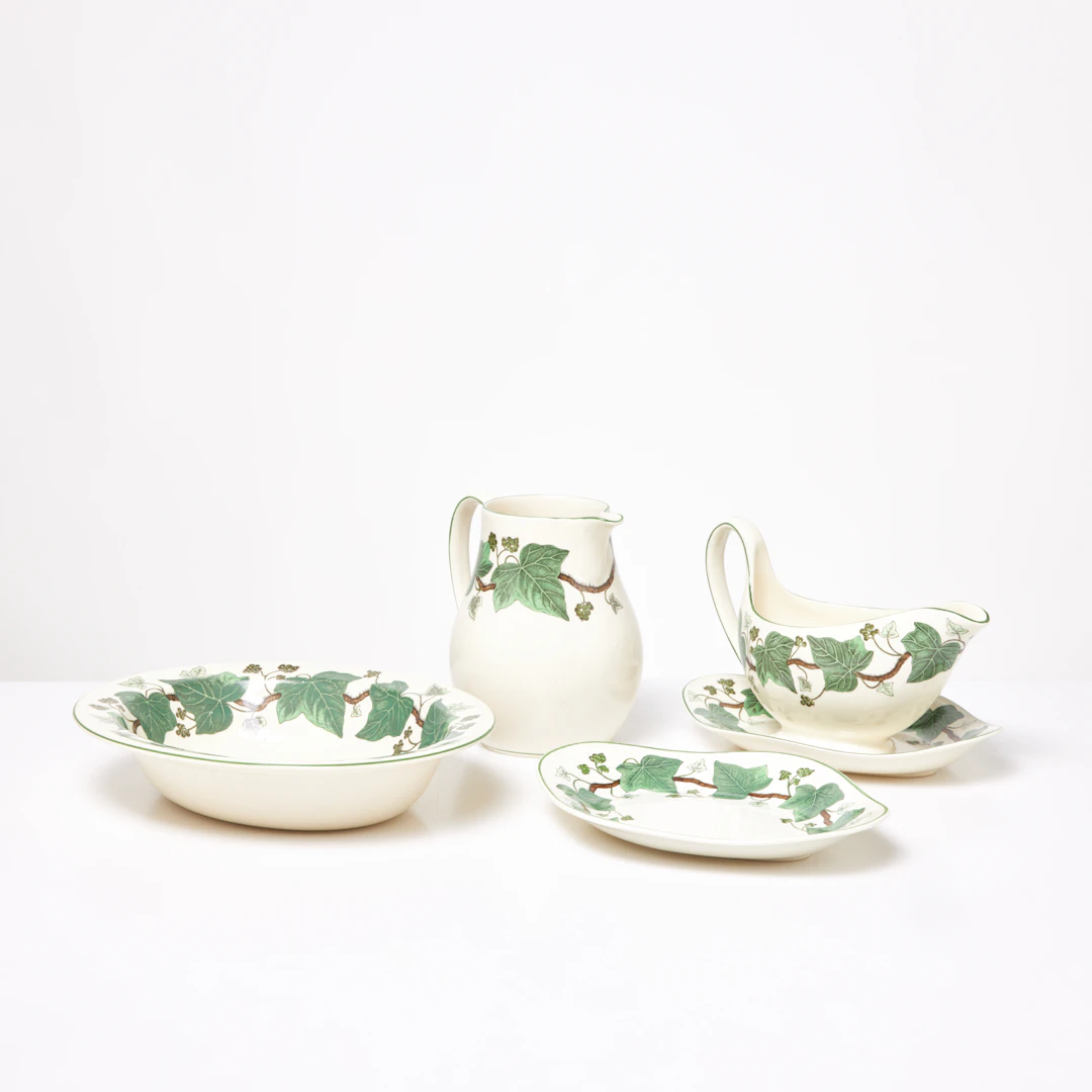 KANNA, SÅSSNIPA, SKÅL, FAT, 4 delar, "Napoleon Ivy", Wedgwood, Etruria