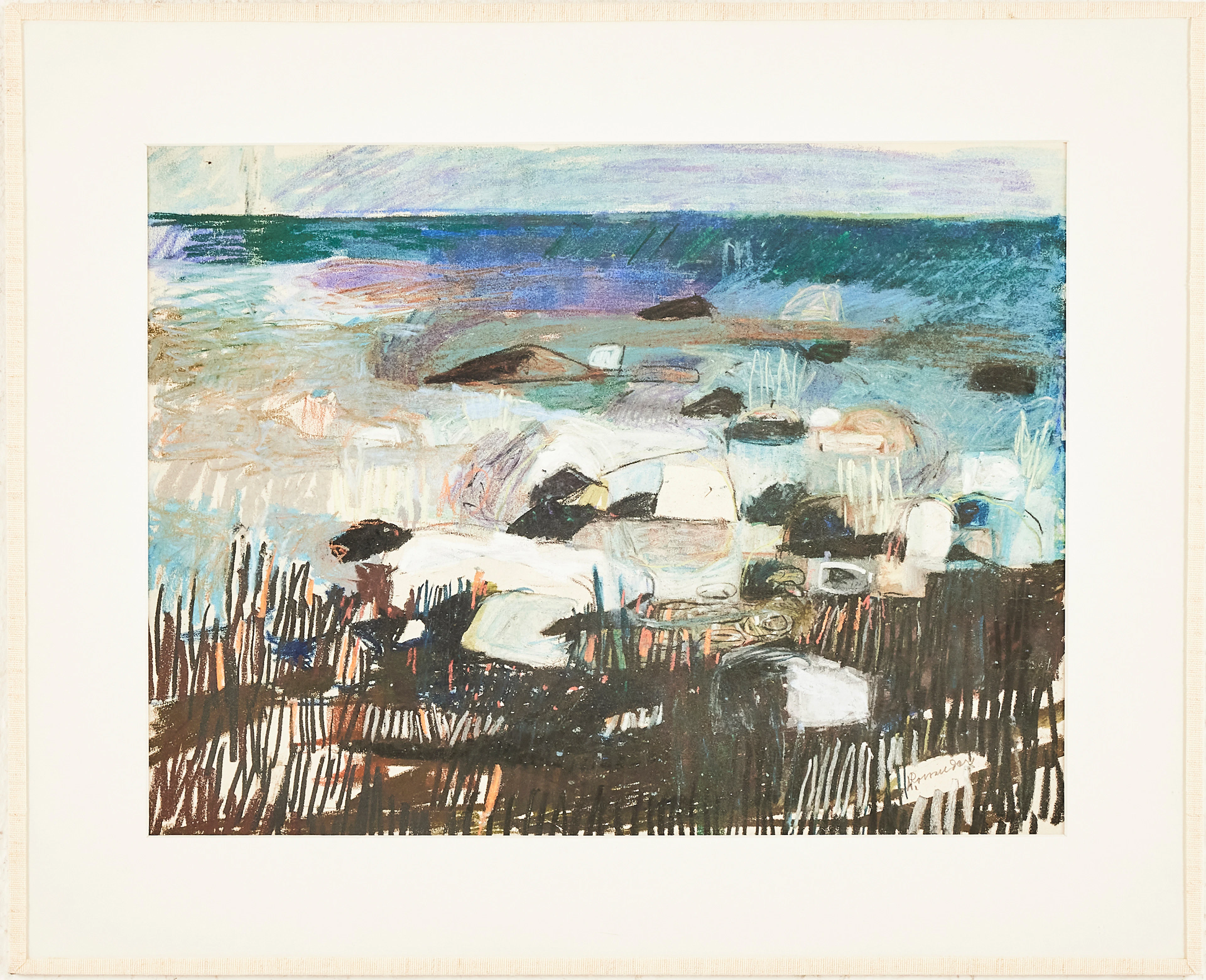 ARMAND ROSSANDER (1914-1976). Kustbild, blandteknik på papper.