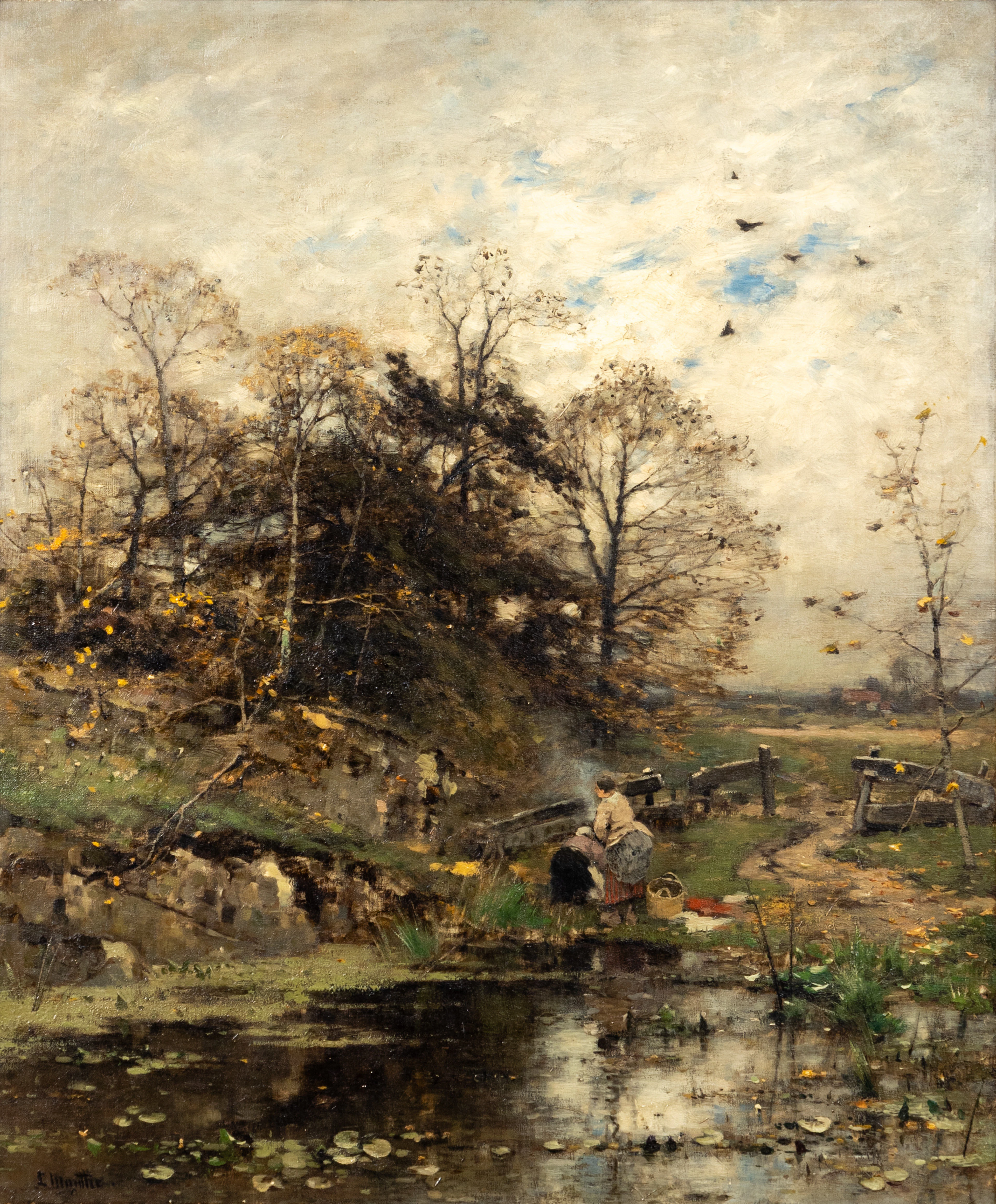 LUDWIG MUNTHE (1841-1896). Wäscherinnen an einem See.