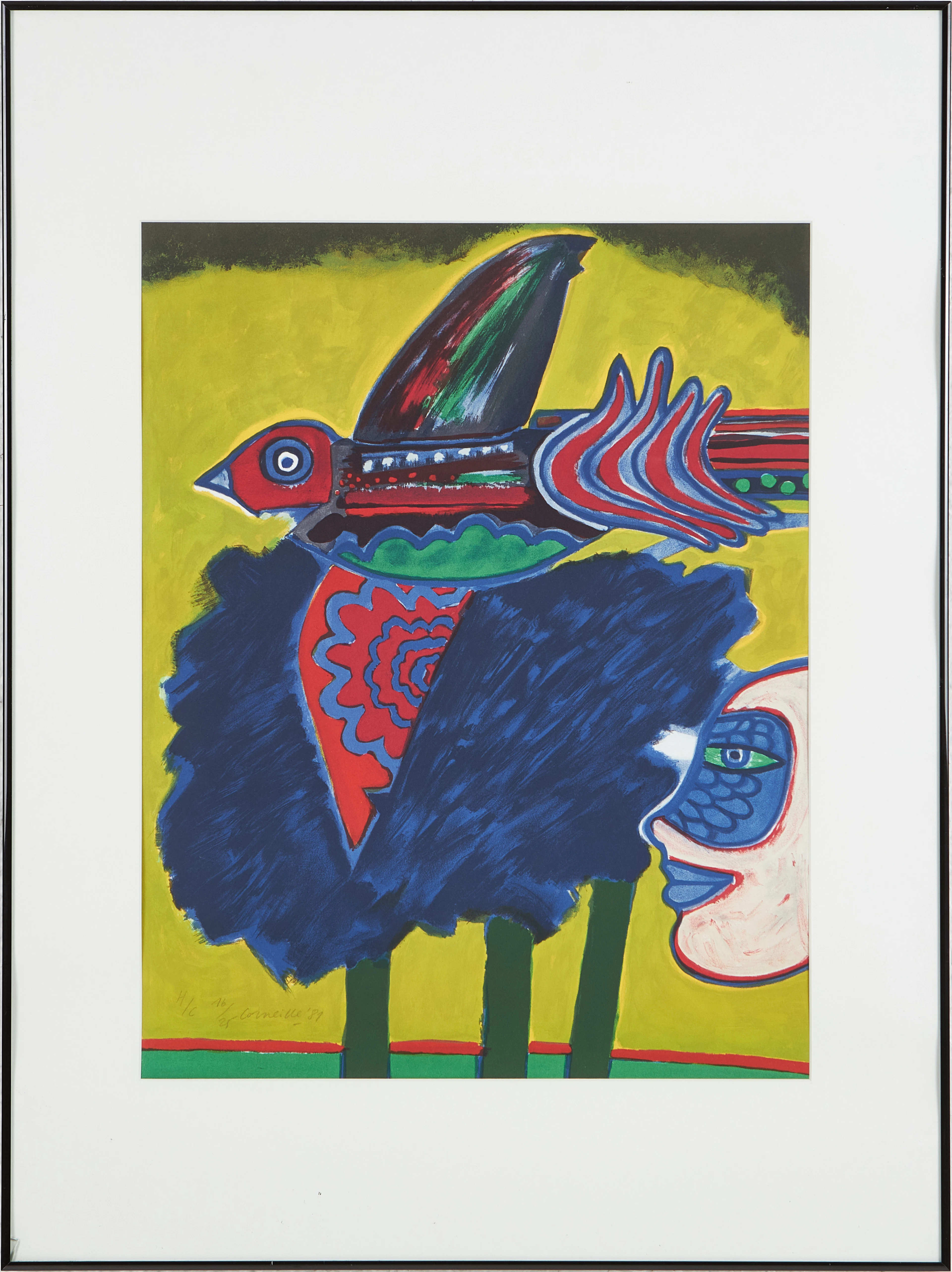 GUILLAUME VAN BEVERLOO, "CORNEILLE". Kvinna med fågel, färglitografi