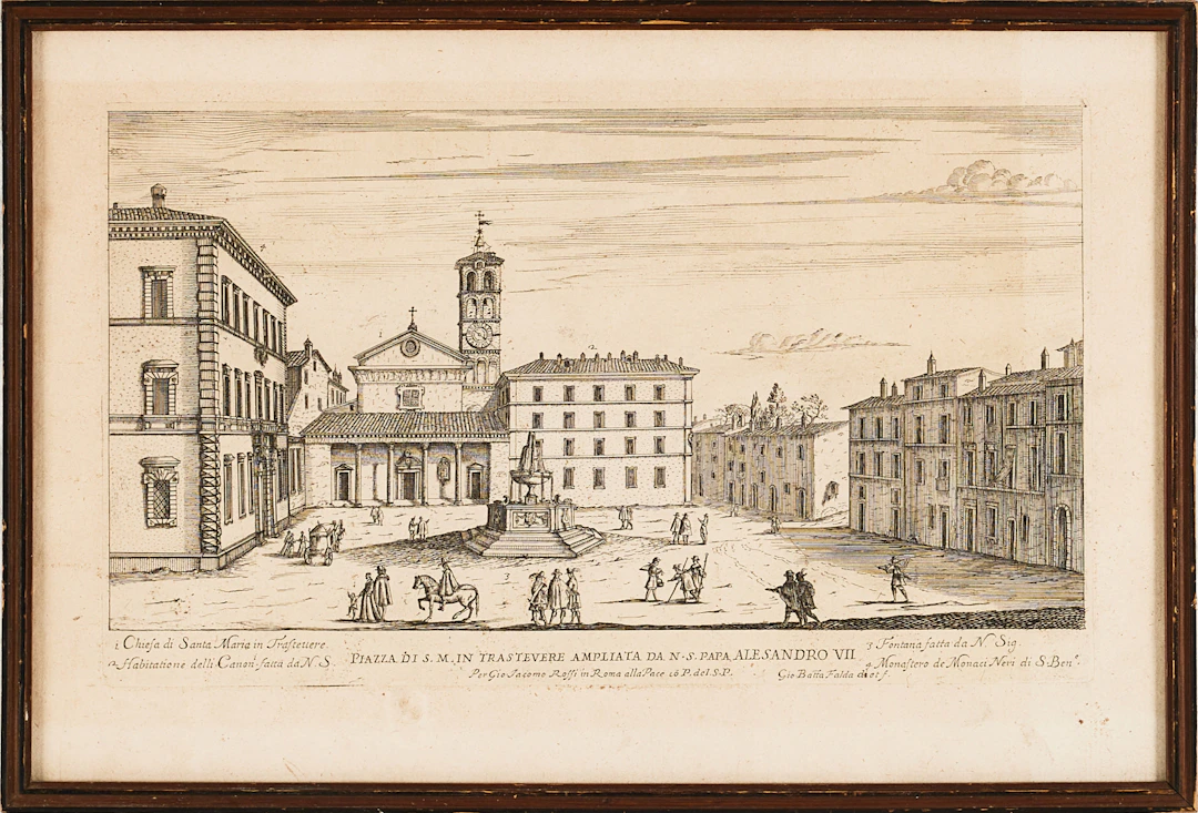 GIOVANNI BATTISTA FALDA. (Italien, 1643-1678) Piazza di M. in Trastevere