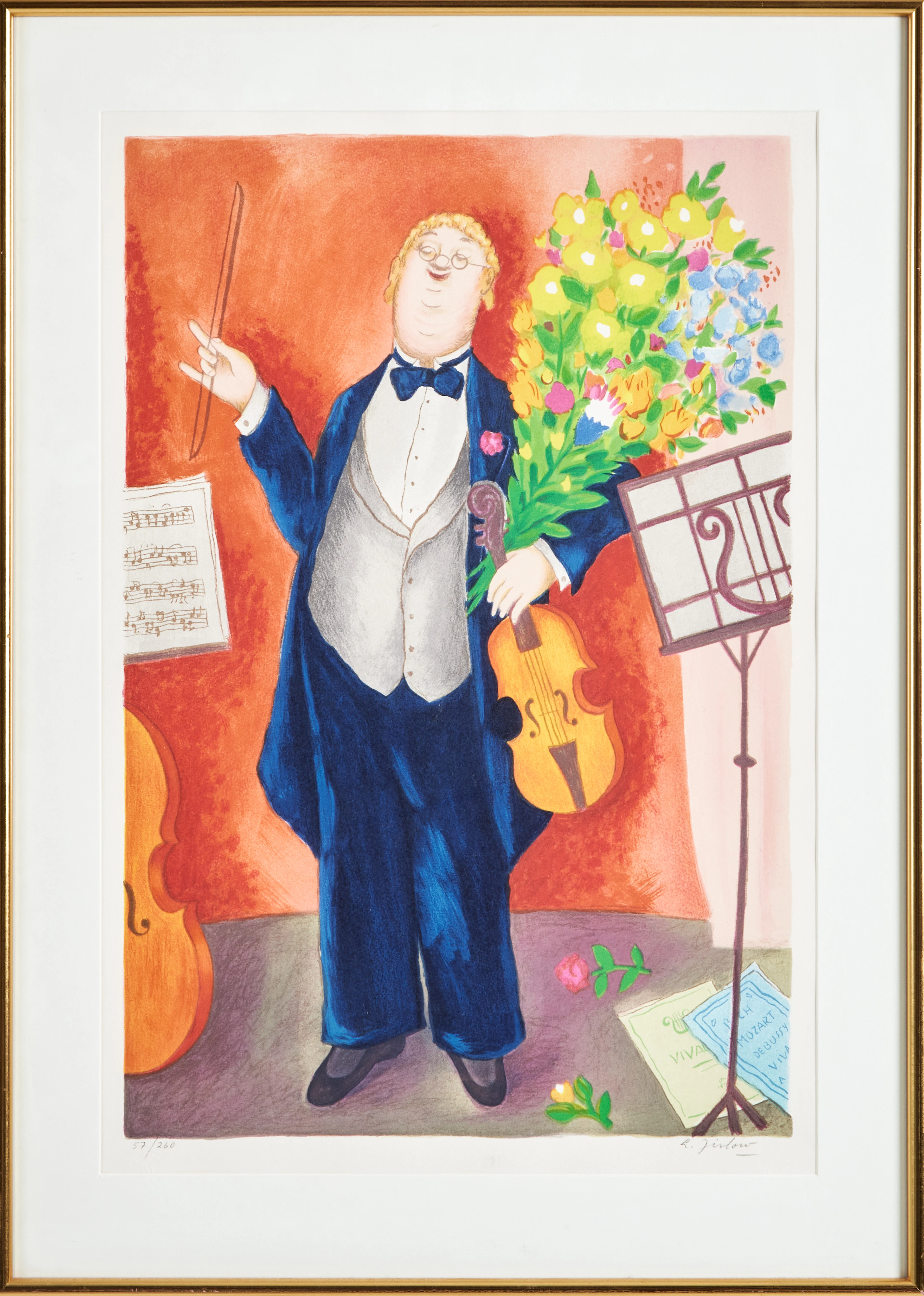 LENNART JIRLOW. Violinist, färglitografi, signerad, 57/260.