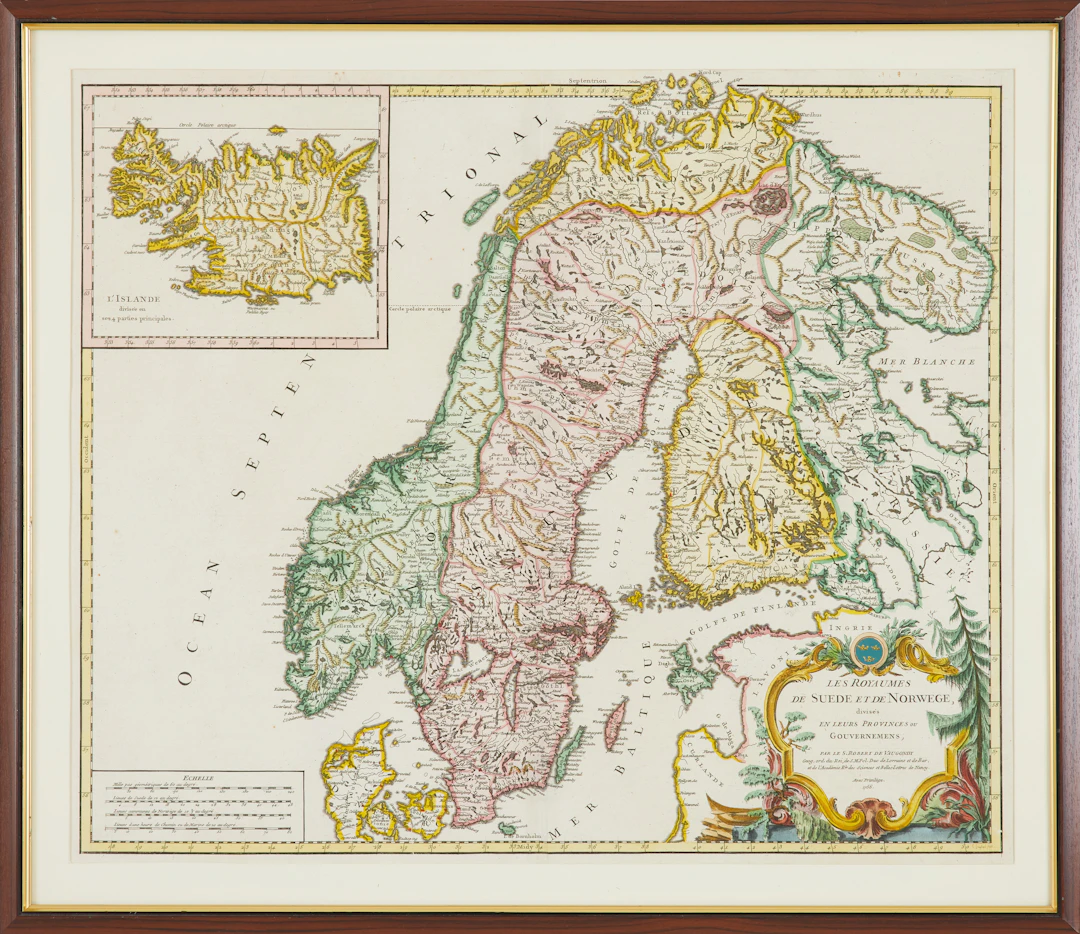 KARTA, " Les Royaumes De Sued Et De Norwege" av Gilles Robert De Vaugondy