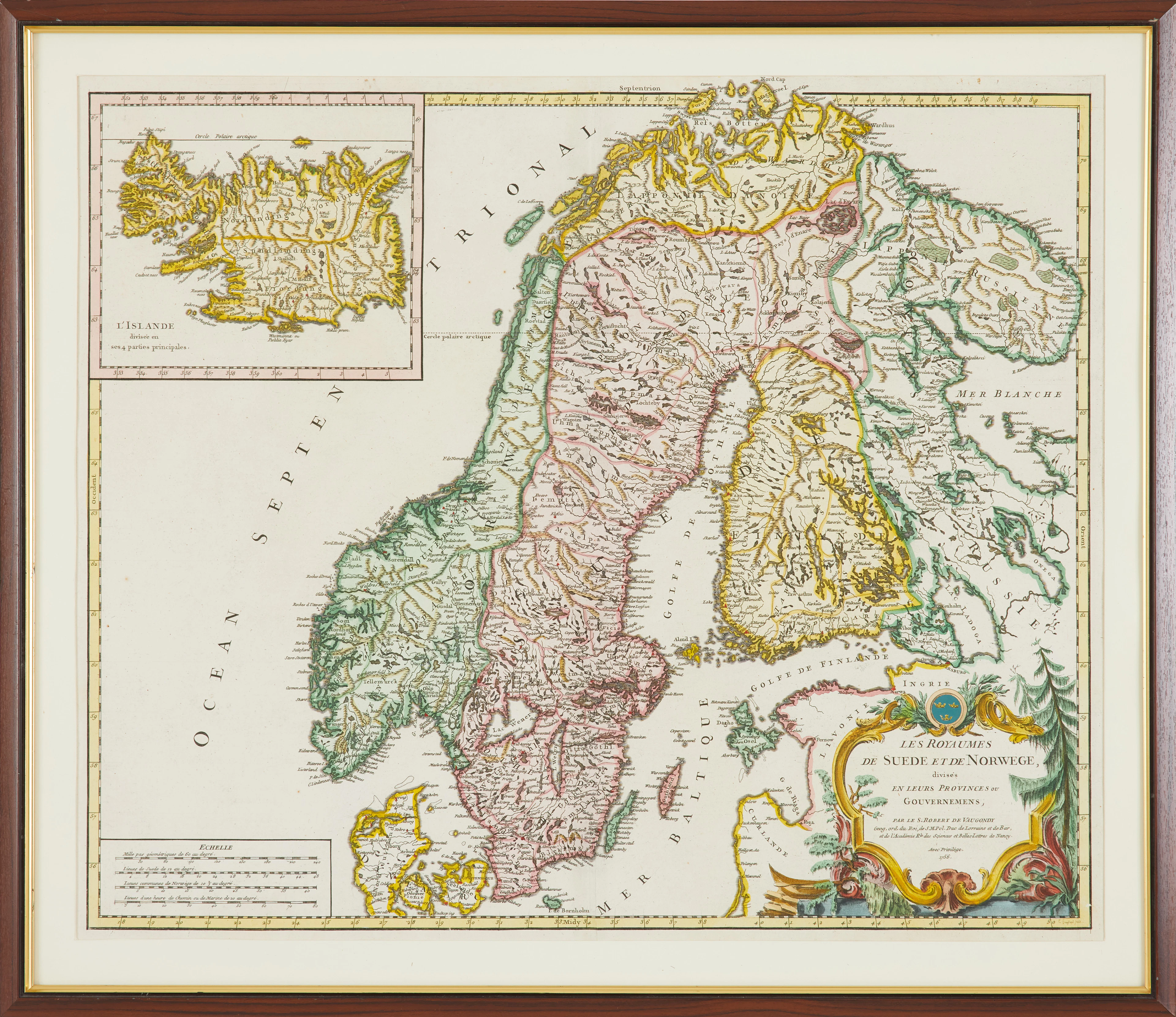KARTA, " Les Royaumes De Sued Et De Norwege" av Gilles Robert De Vaugondy