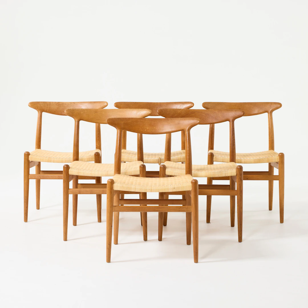 HANS J WEGNER. "W2", stolar, sex stycken, C.M Madsen F, Danmark, ek