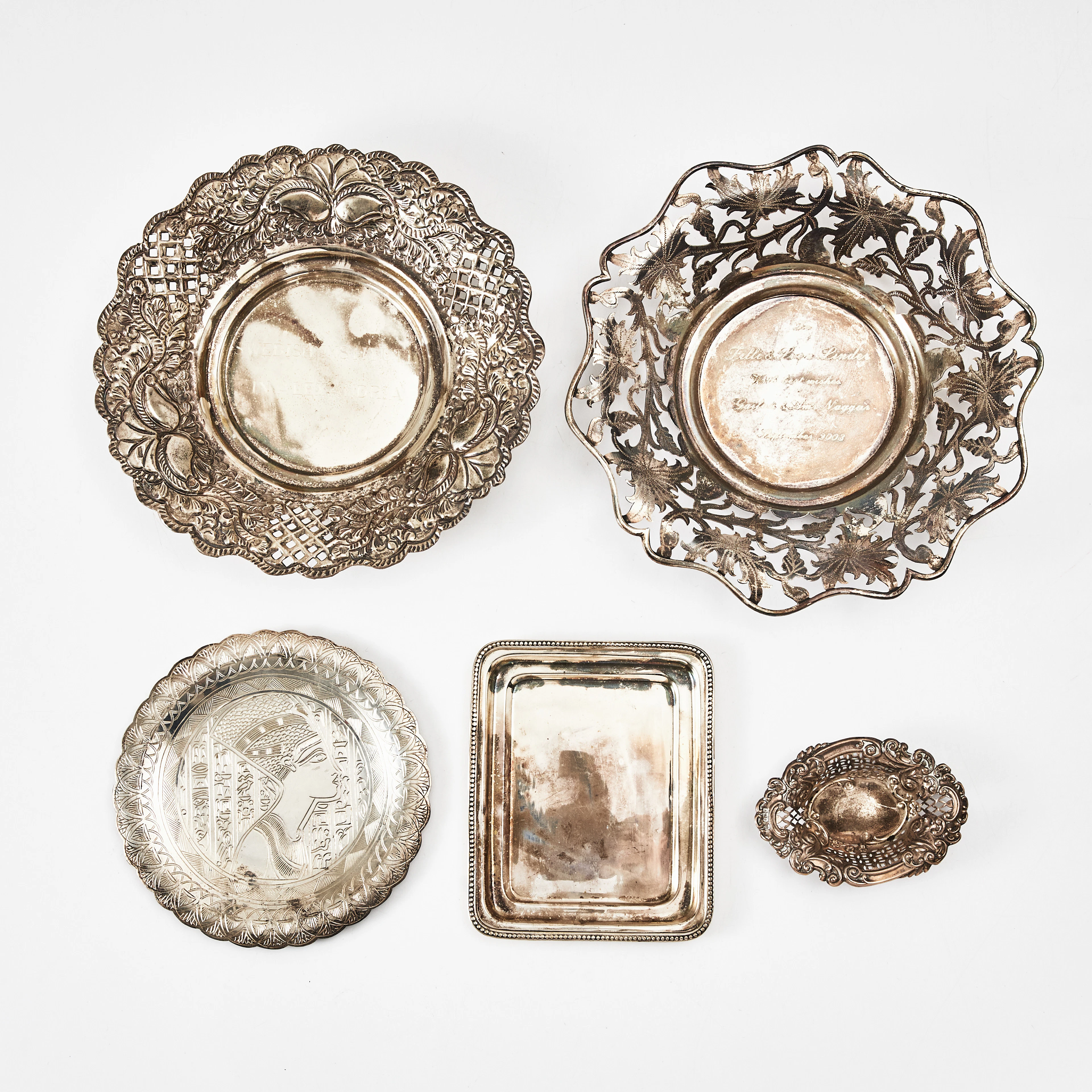 SKÅLAR, FAT, 5 st. silver, 1900-tal, Egypten.