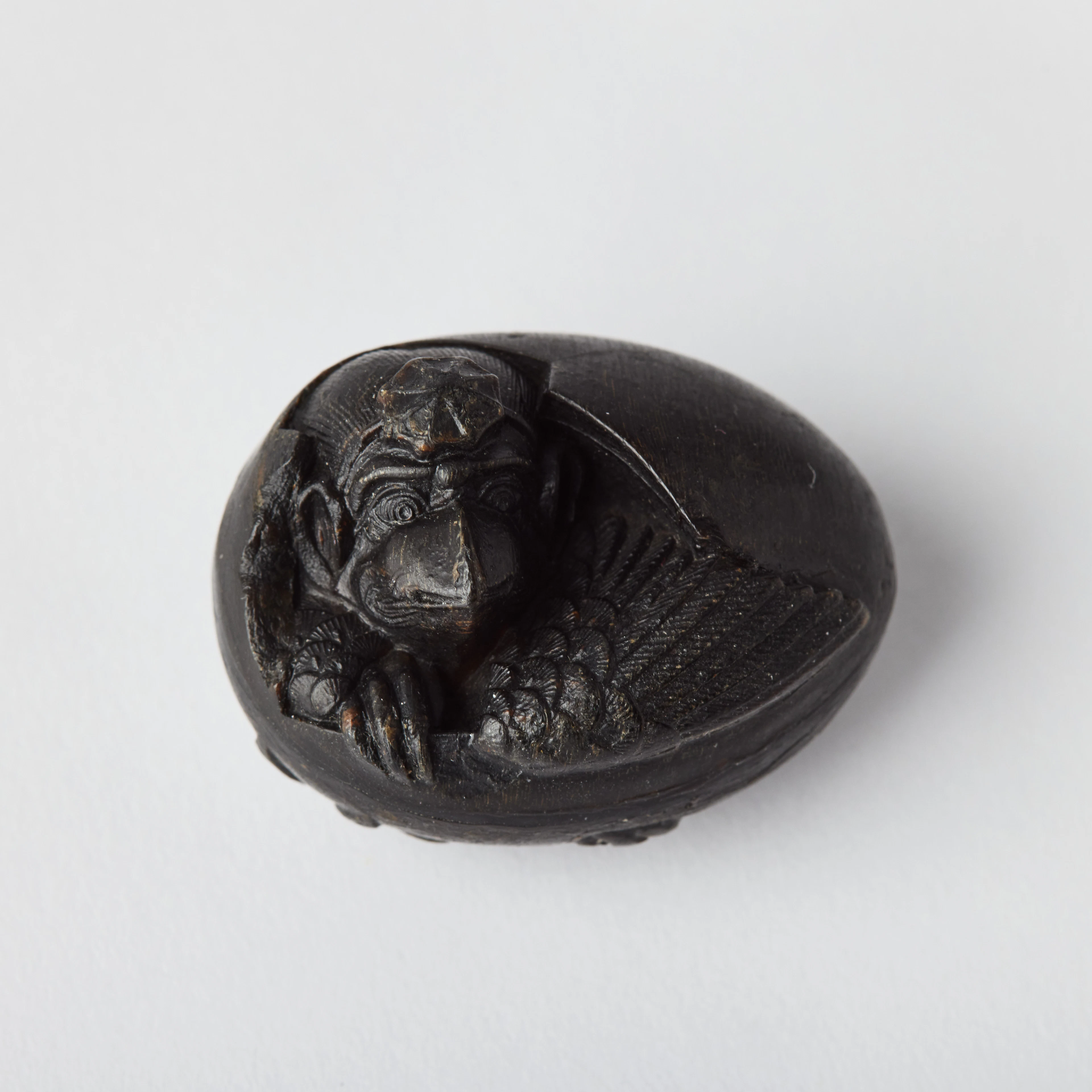 An Unusual Japanese Keratin Netsuke of Tengu no Tamago.