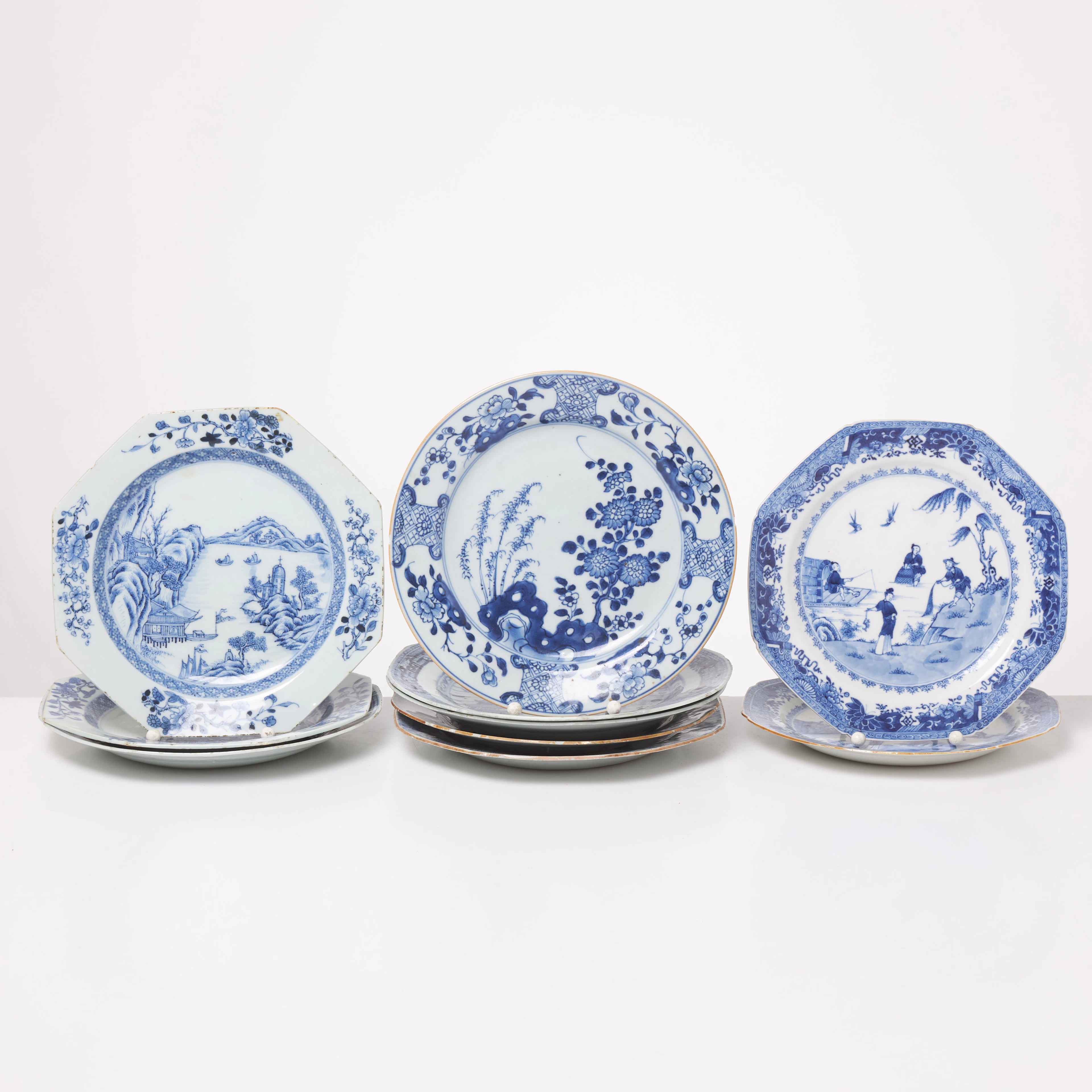 TALLRIKAR. 10 st, Qianlong, porslin, underglasyrblått, varierande