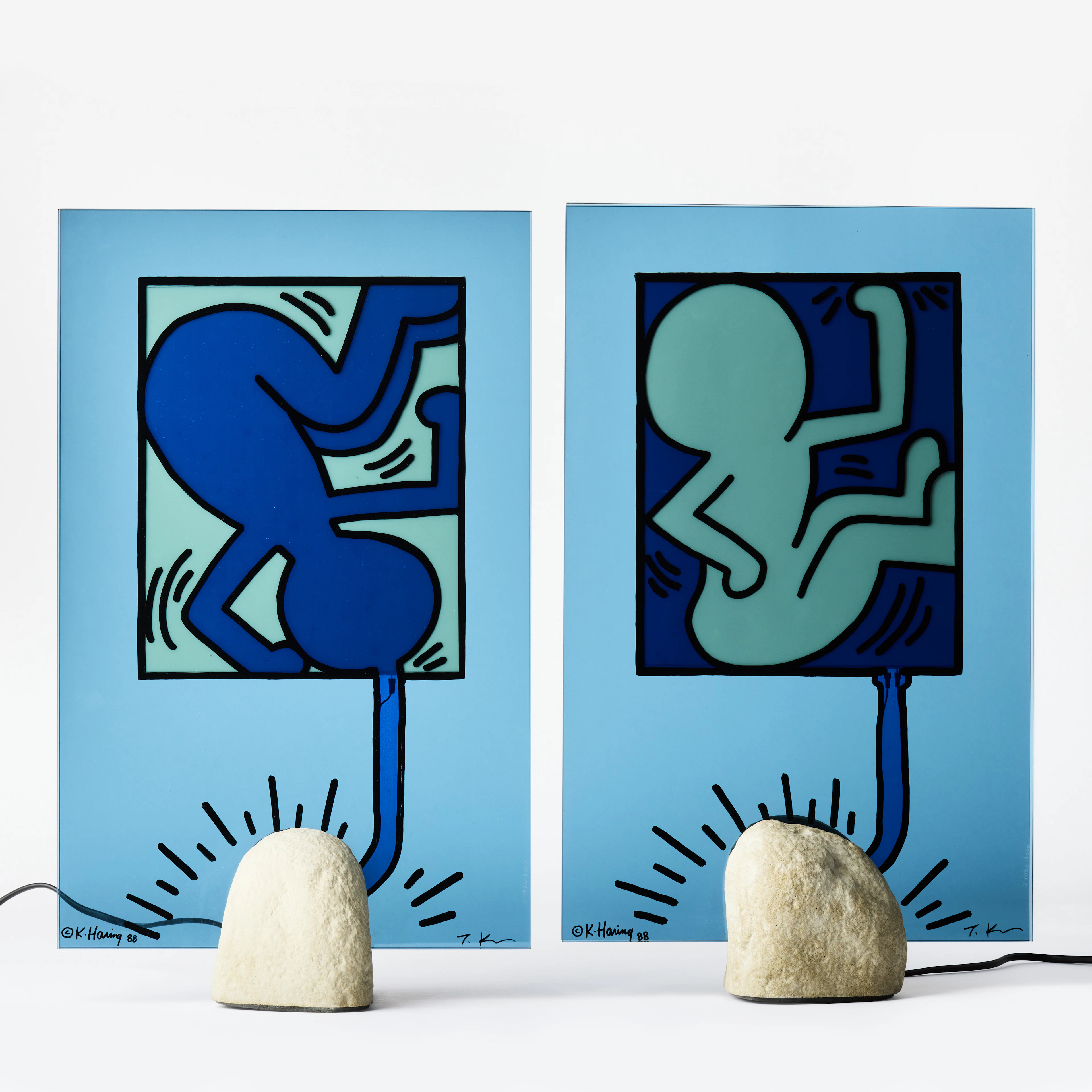 KEITH HARING & TOSHIYUKI KITA. "On Taro, On Giro", lampor, ett par