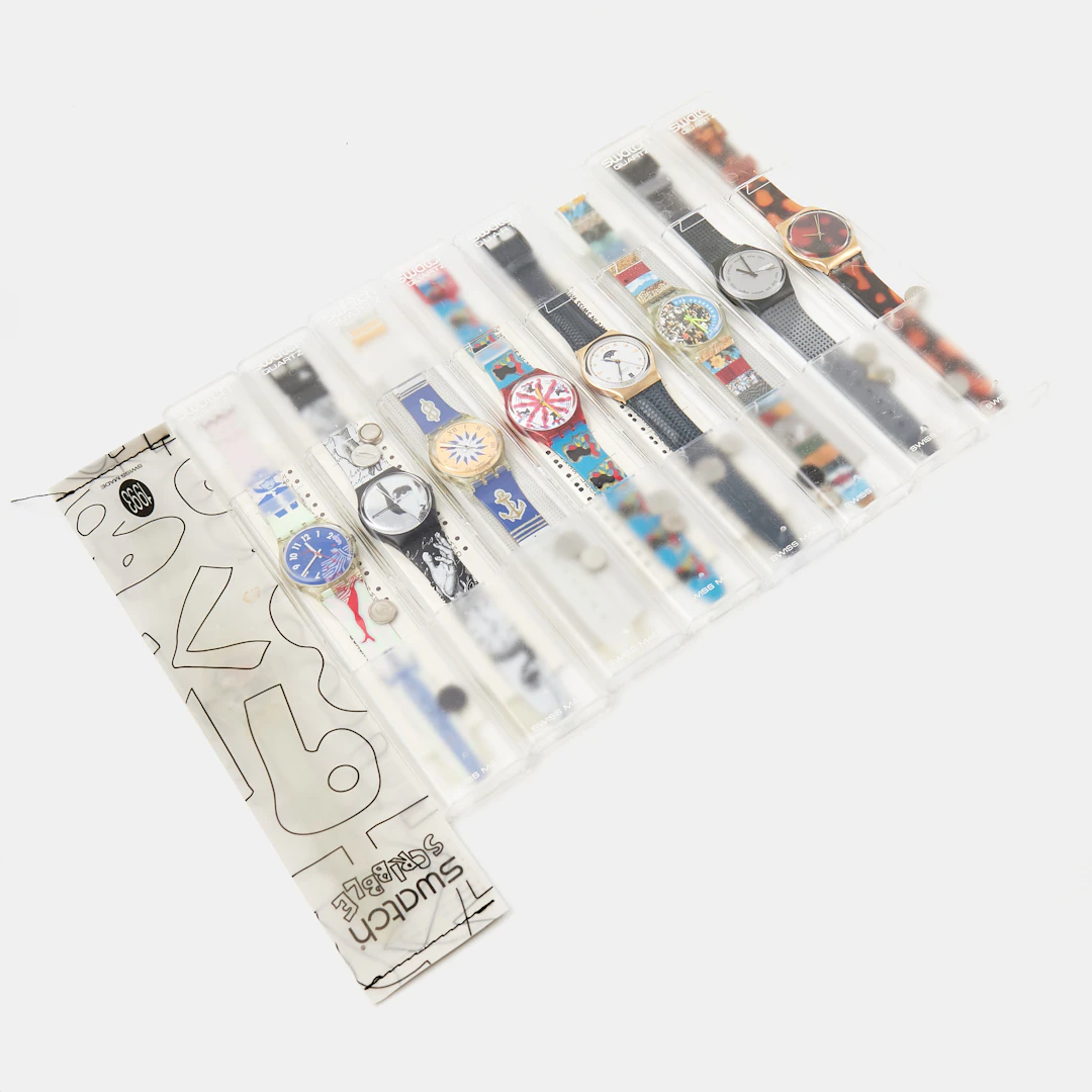 SWATCH, 9 styck, samling armbandsur, 1980/1990-tal, i originalförpackningar.
