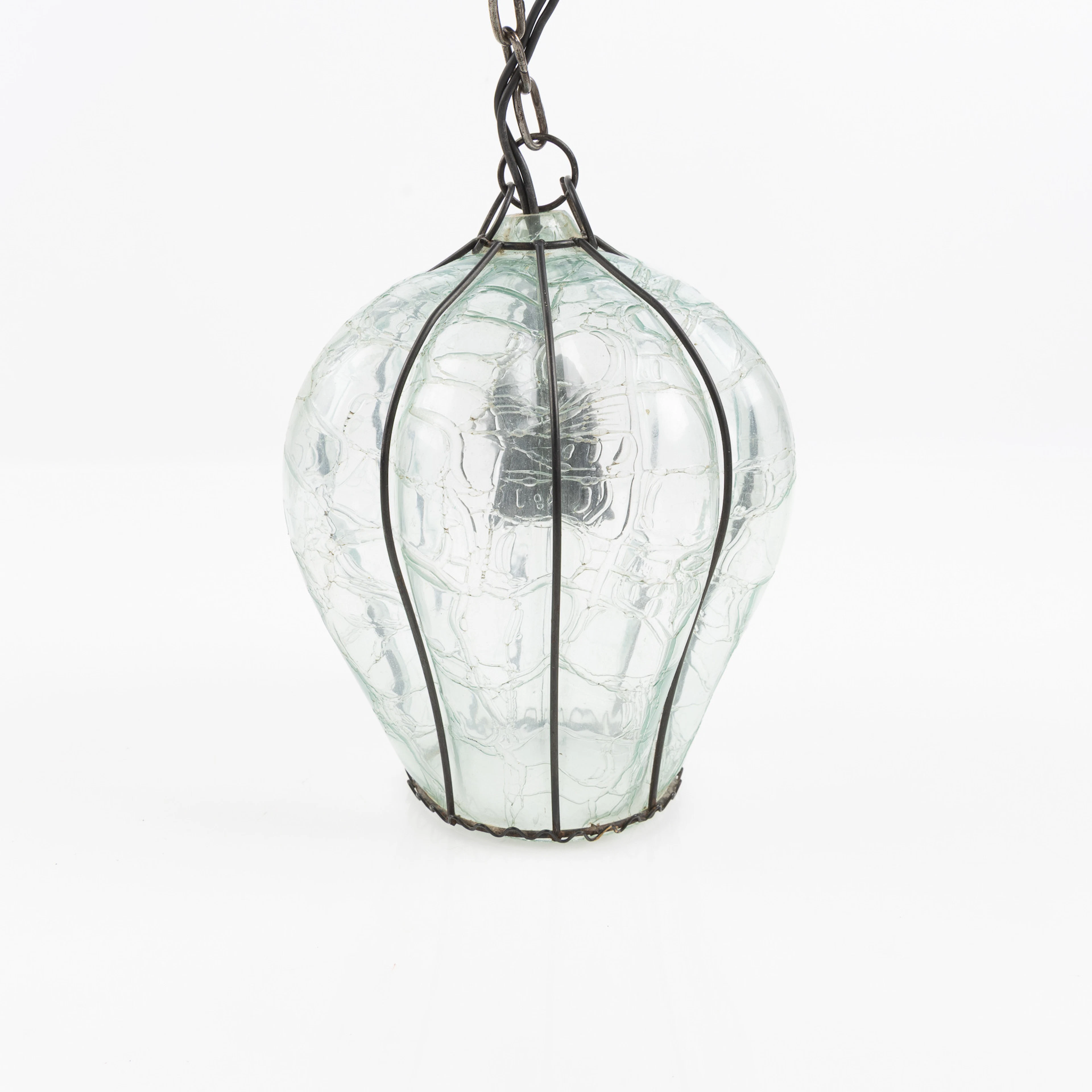 SWEDISH MODERN, taklampa, glas och smide med vågformad bård, Sverige