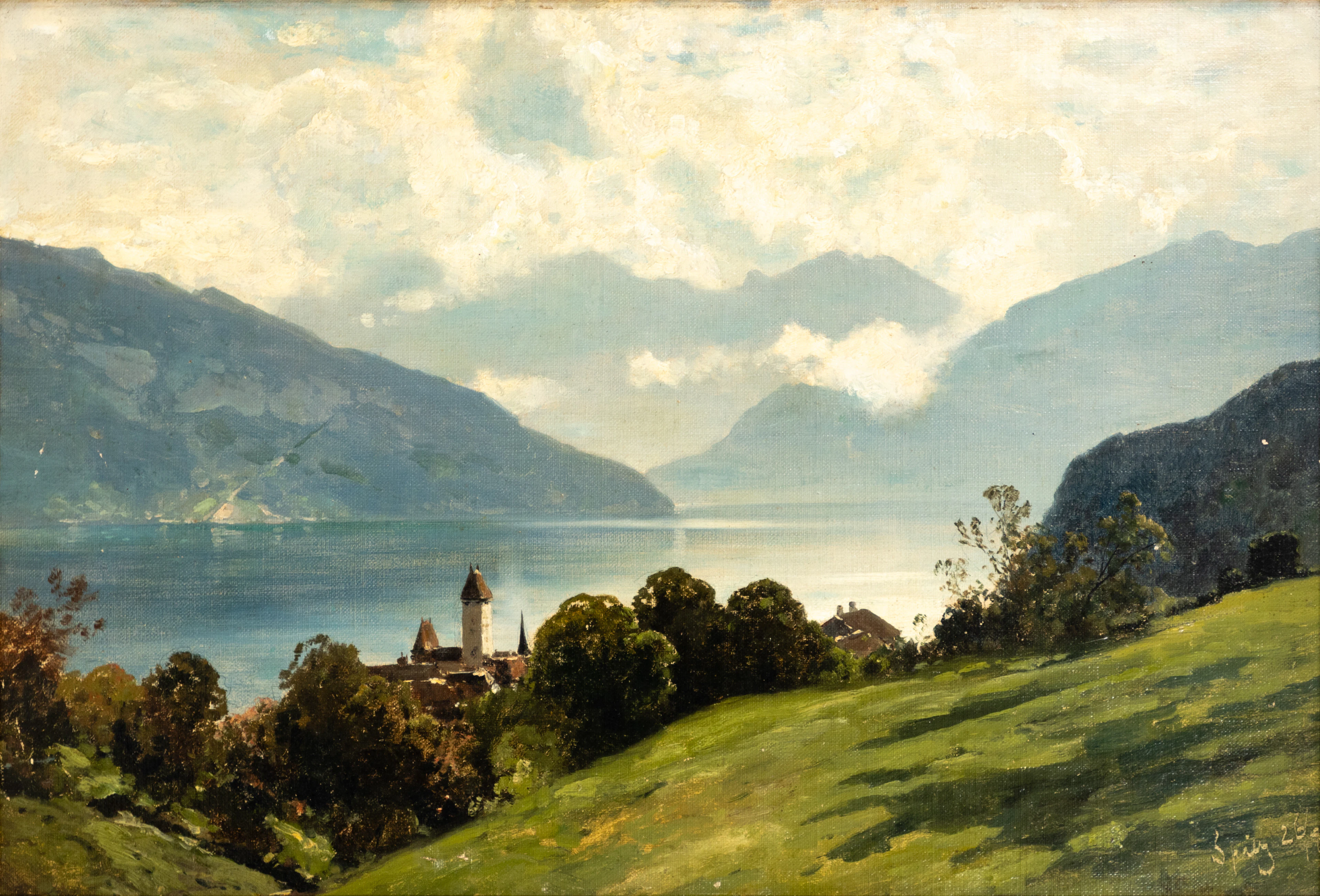 ASCAN LUTTEROTH (1842-1923). Blick auf Spiez und den Thunersee.