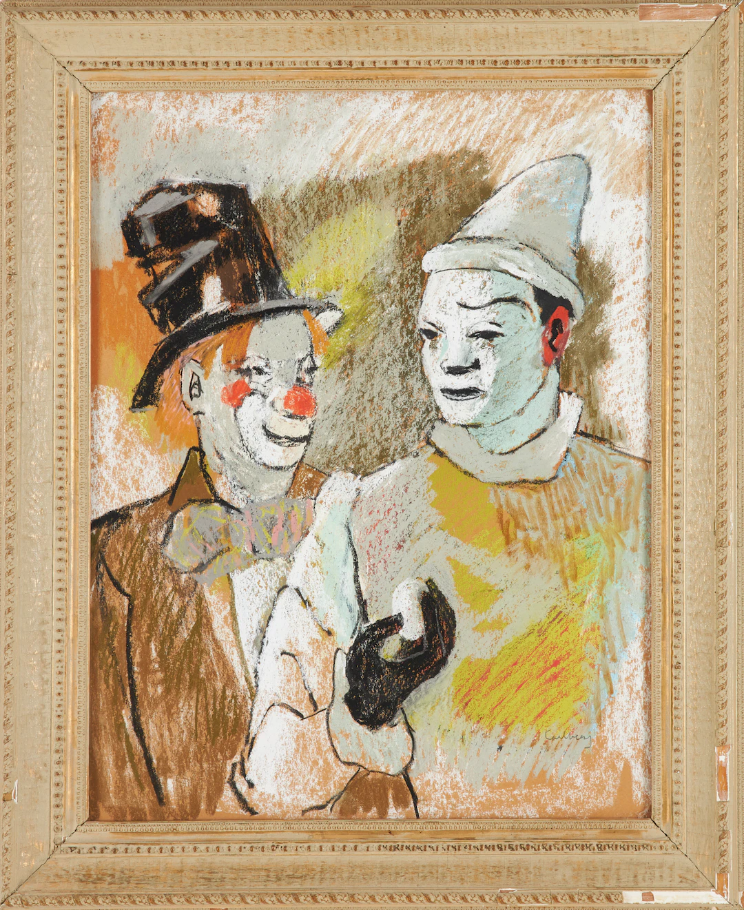 BENGT CARLBERG. Clowner, pastell på papper, signerad.