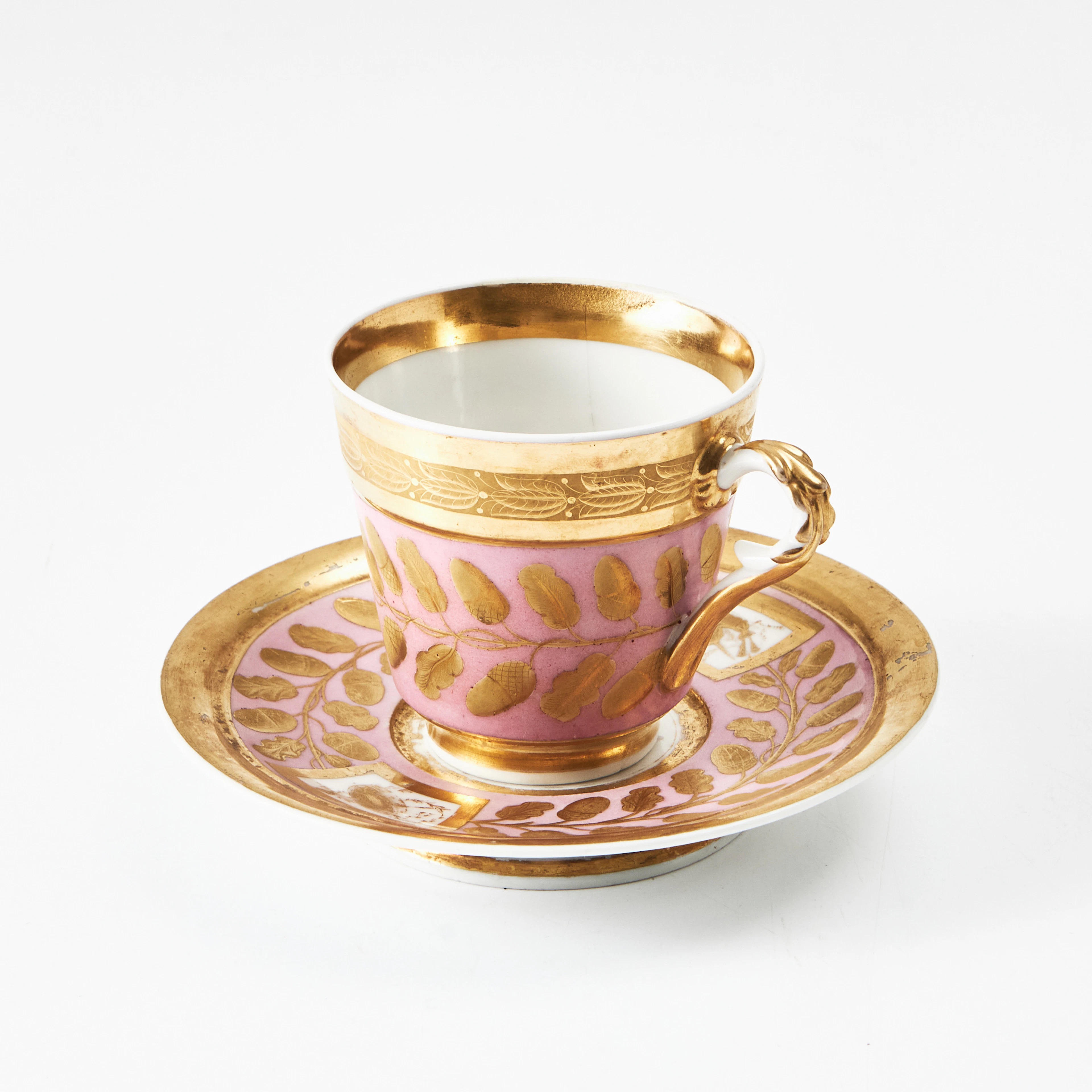 CHOKLADKOPP, porslin, 1800-talets första hälft, empire, rosa glasyr