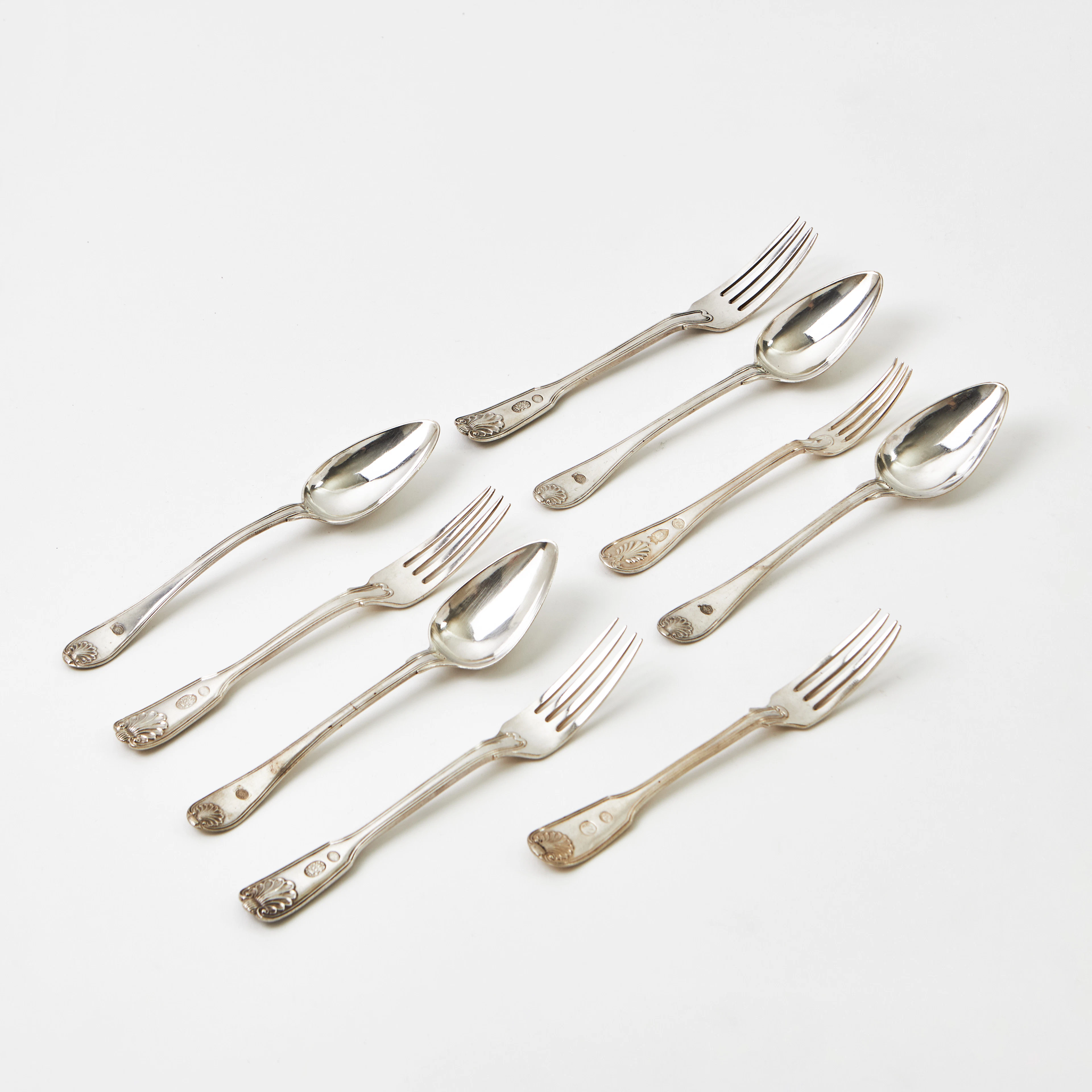 DESSERTBESTICK, 9 stycken, snarlika, silver, av G Möllenborg och JP