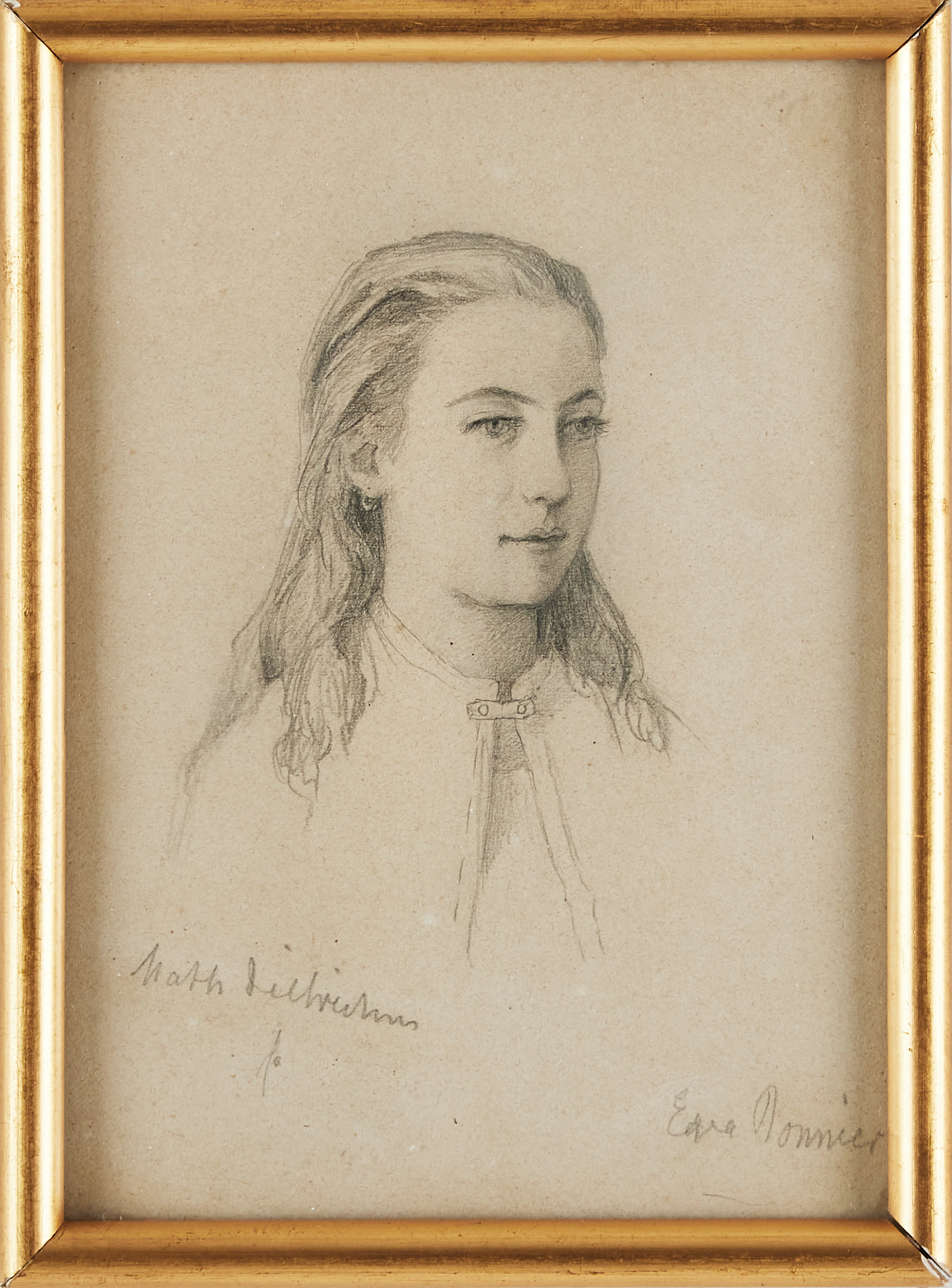 EVA BONNIER (1857-1909). Porträtt av kvinna, blyerts på papper, signerad