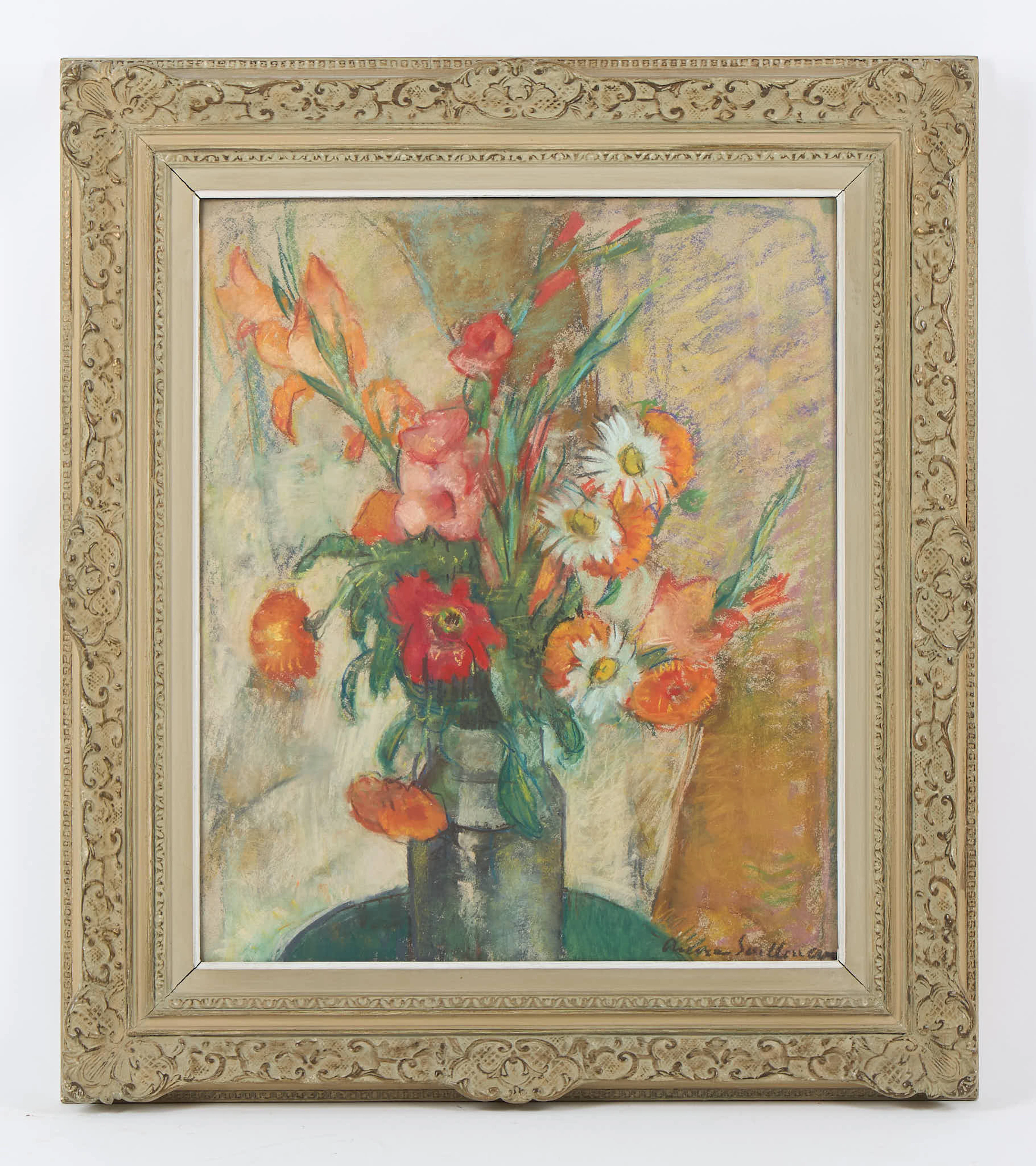 ANNA SNELLMAN-KAILA. Blommor i vas, signerad, pastell.