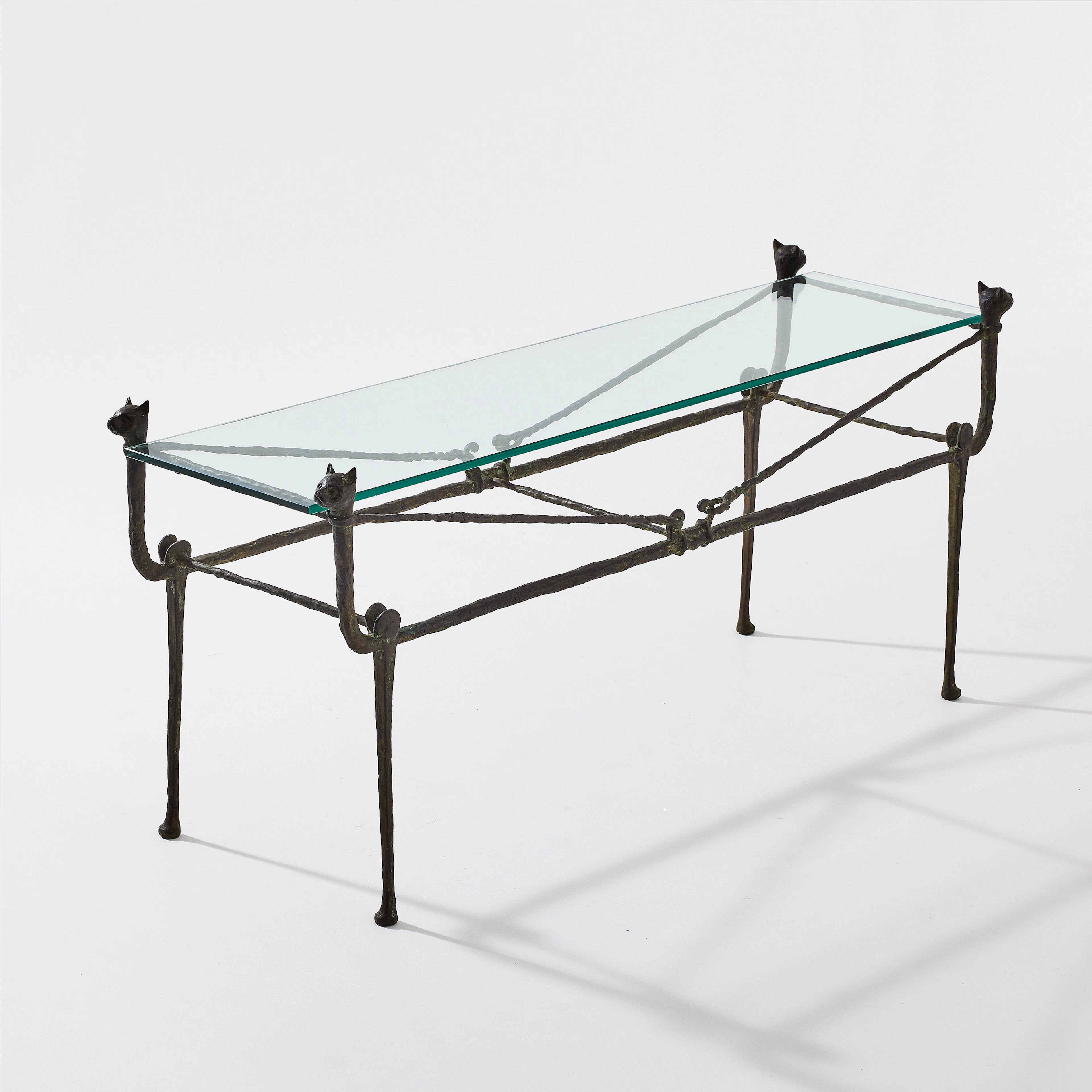 DIEGO GIACOMETTI. "Berceau", table, modèle aux chats, France 1970's.